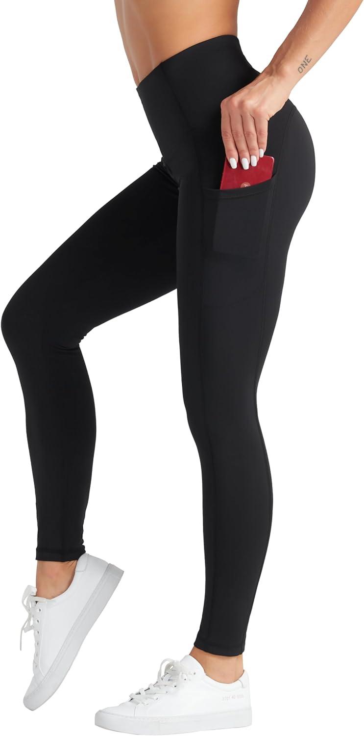 imageTHE GYM PEOPLE Womens High Waist Yoga Pants Soft Tummy Control Athletic Workout Leggings with Deep PocketsBlack