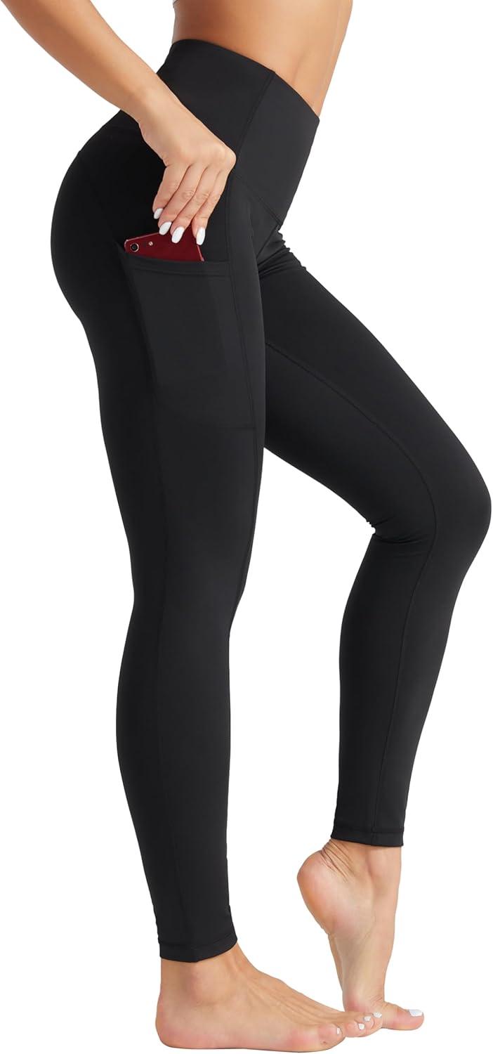 imageTHE GYM PEOPLE Womens High Waist Yoga Pants Soft Tummy Control Athletic Workout Leggings with Deep PocketsBlack