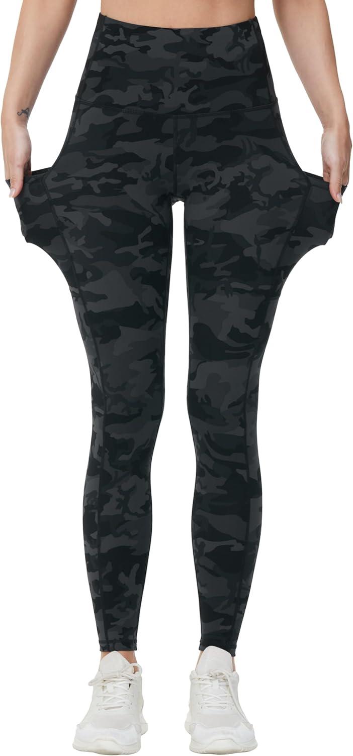 imageTHE GYM PEOPLE Womens High Waist Yoga Pants Soft Tummy Control Athletic Workout Leggings with Deep PocketsBlack Camo