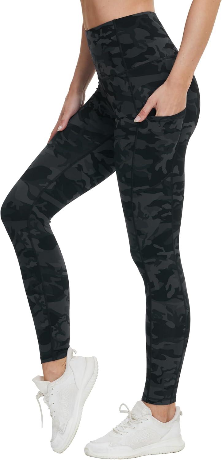 imageTHE GYM PEOPLE Womens High Waist Yoga Pants Soft Tummy Control Athletic Workout Leggings with Deep PocketsBlack Camo