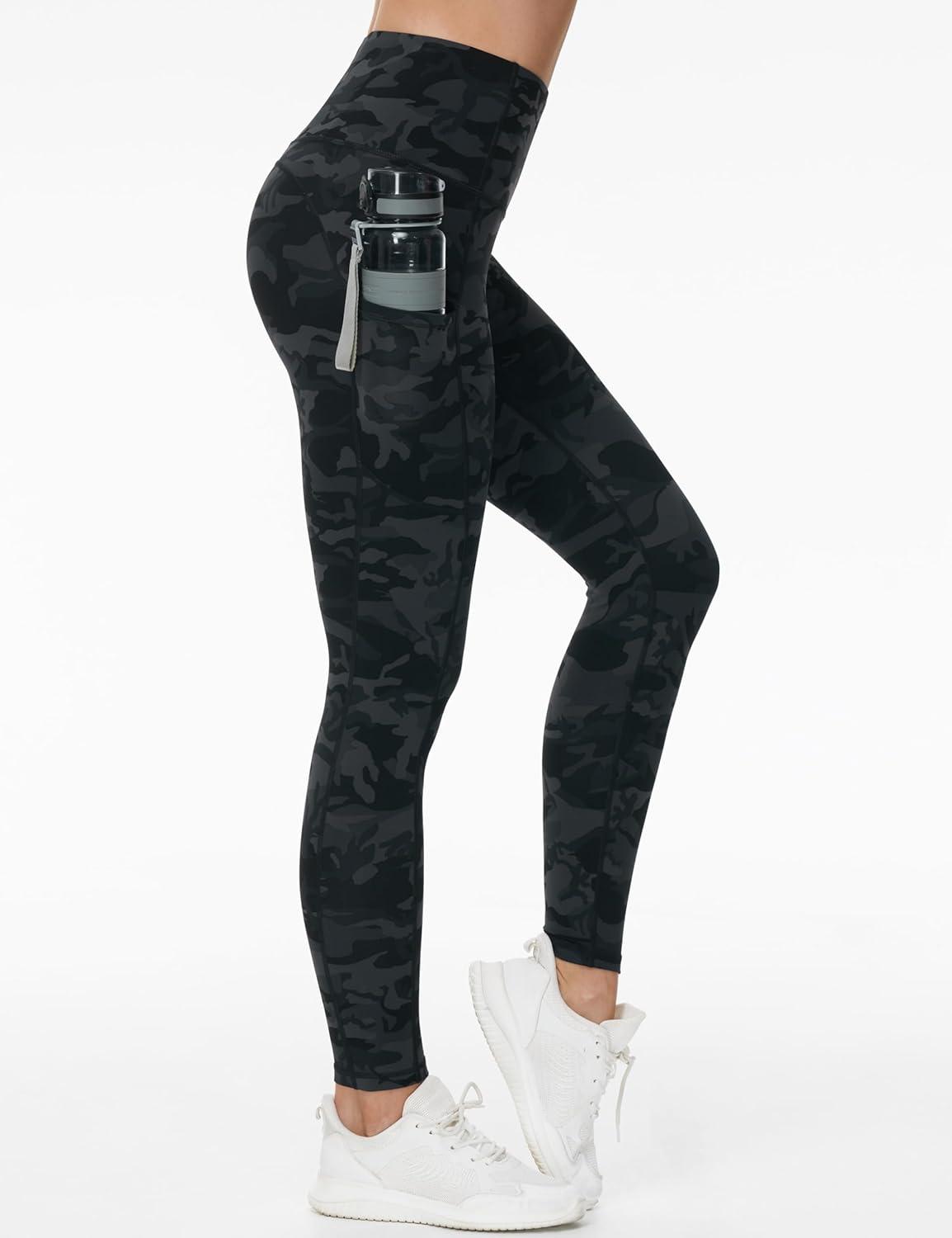 imageTHE GYM PEOPLE Womens High Waist Yoga Pants Soft Tummy Control Athletic Workout Leggings with Deep PocketsBlack Camo