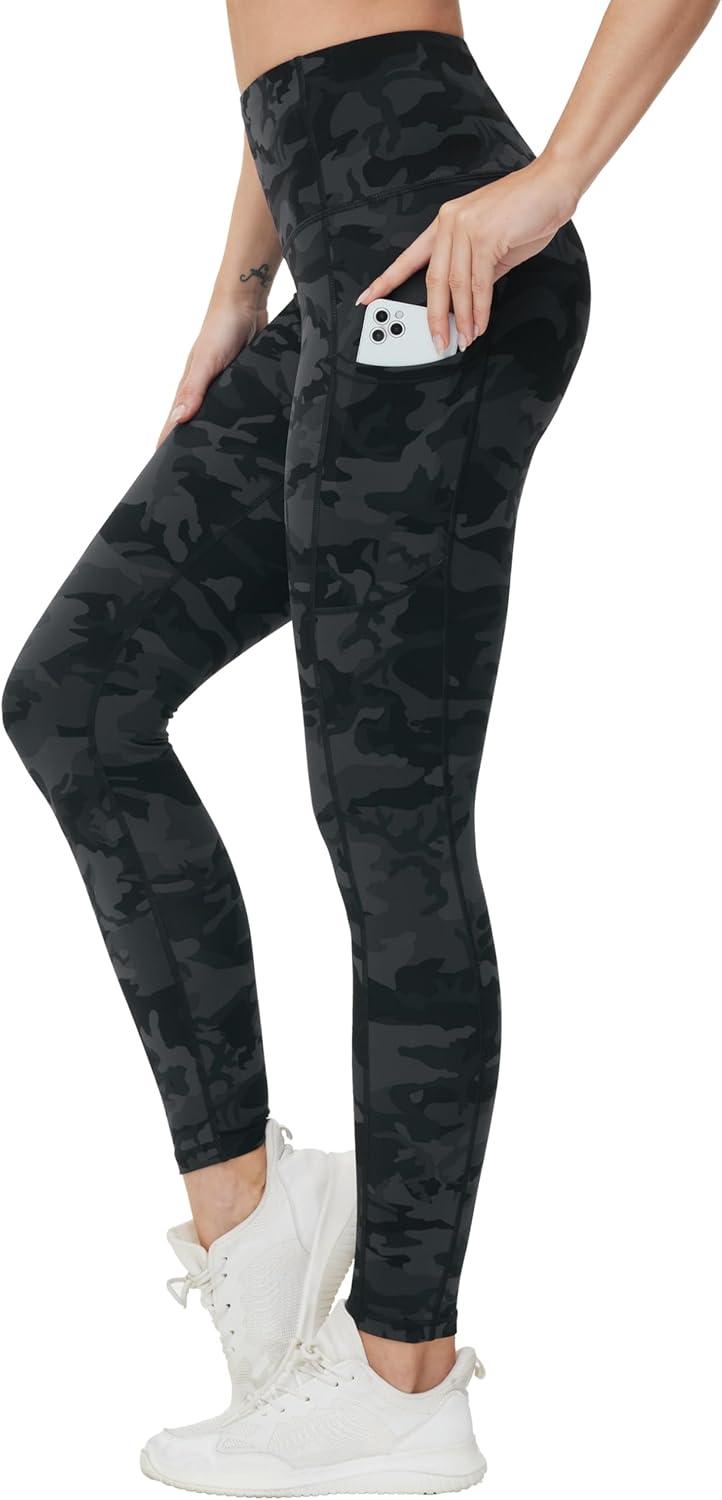 imageTHE GYM PEOPLE Womens High Waist Yoga Pants Soft Tummy Control Athletic Workout Leggings with Deep PocketsBlack Camo