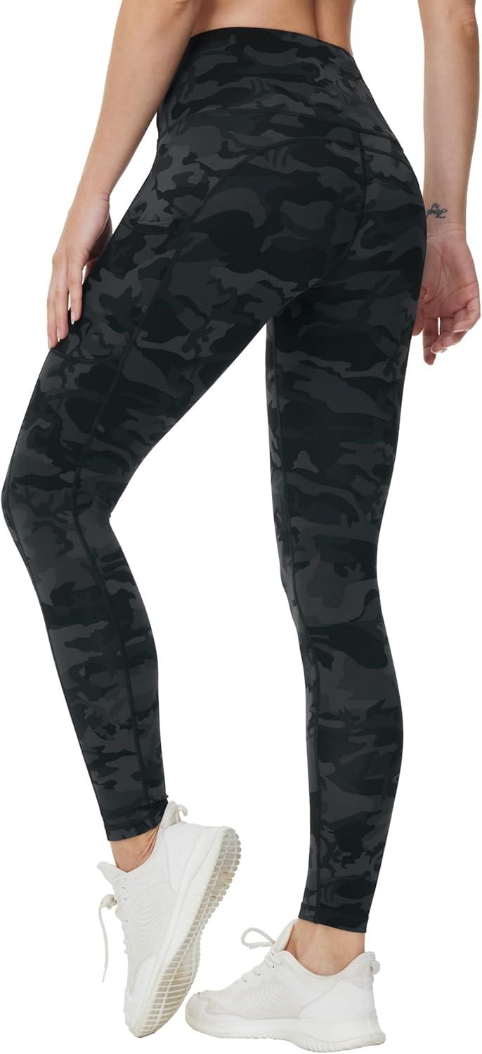 imageTHE GYM PEOPLE Womens High Waist Yoga Pants Soft Tummy Control Athletic Workout Leggings with Deep PocketsBlack Camo