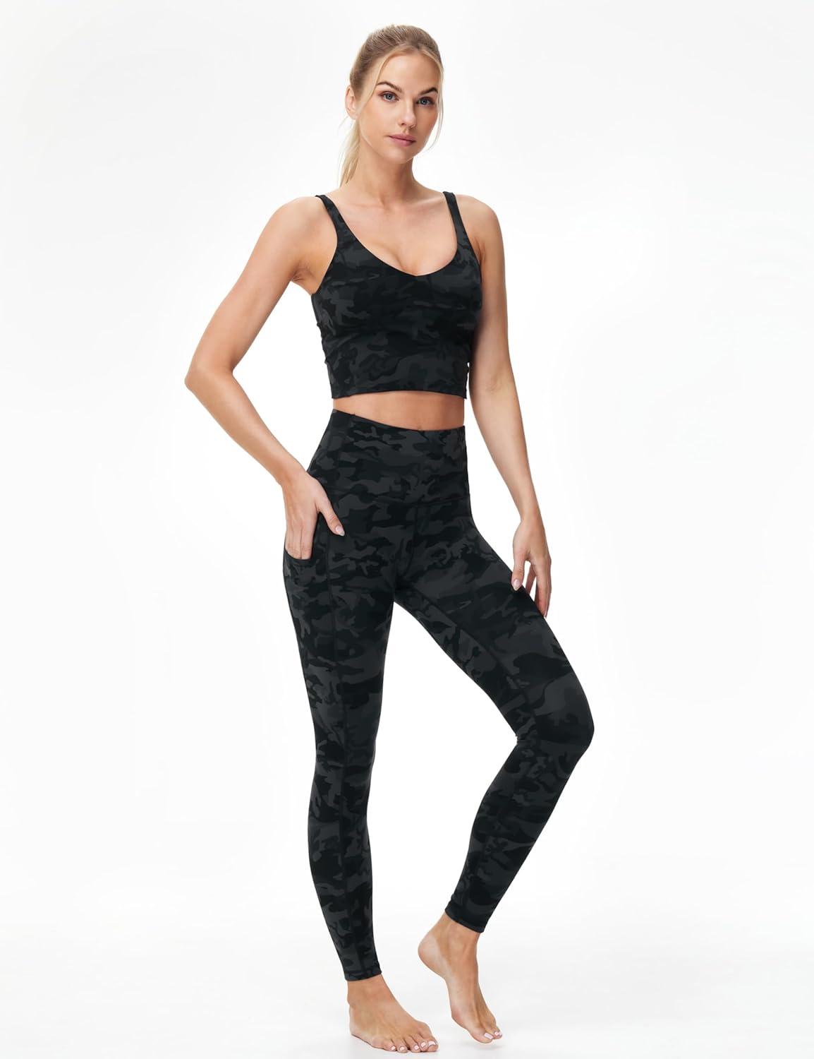 imageTHE GYM PEOPLE Womens High Waist Yoga Pants Soft Tummy Control Athletic Workout Leggings with Deep PocketsBlack Camo