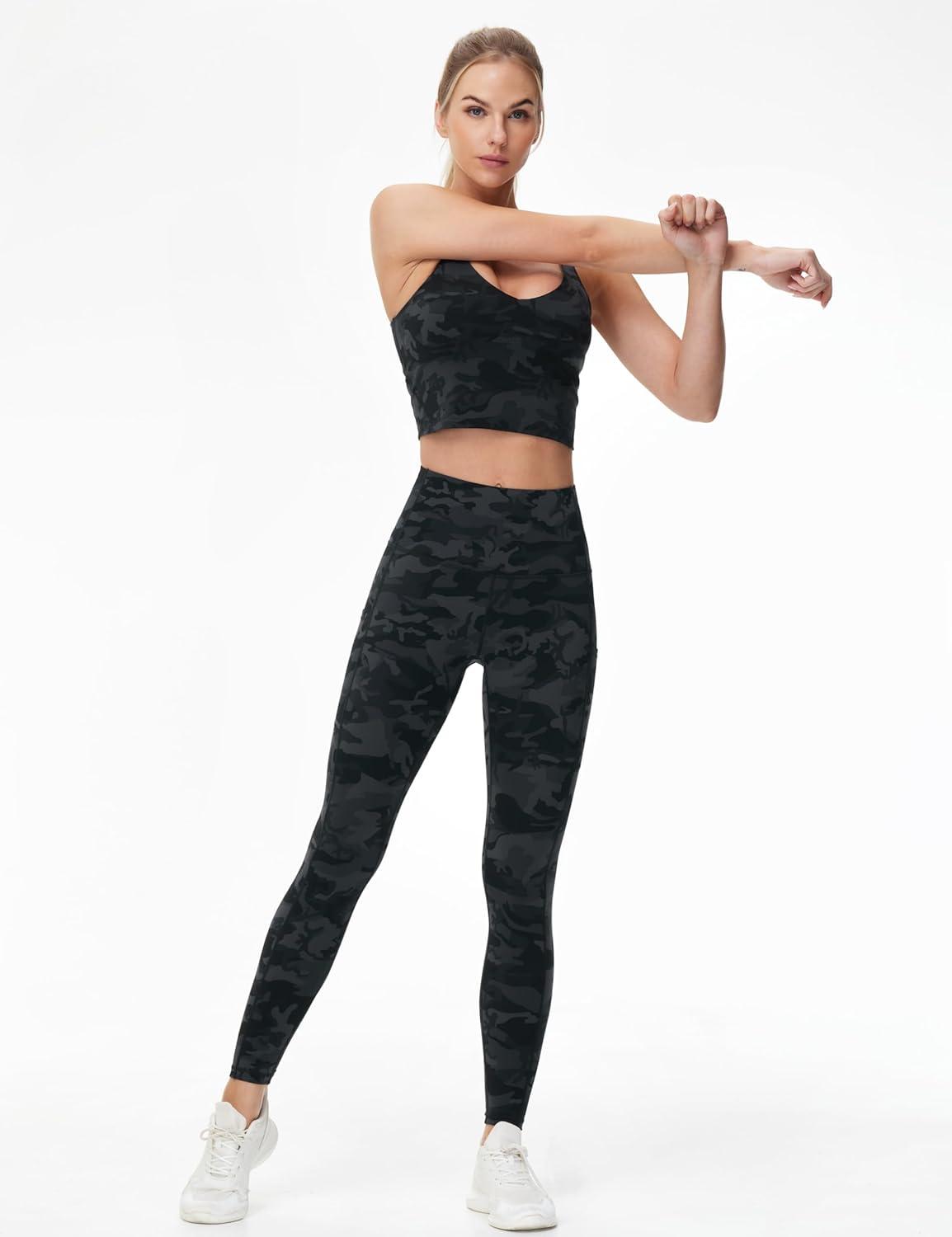 imageTHE GYM PEOPLE Womens High Waist Yoga Pants Soft Tummy Control Athletic Workout Leggings with Deep PocketsBlack Camo