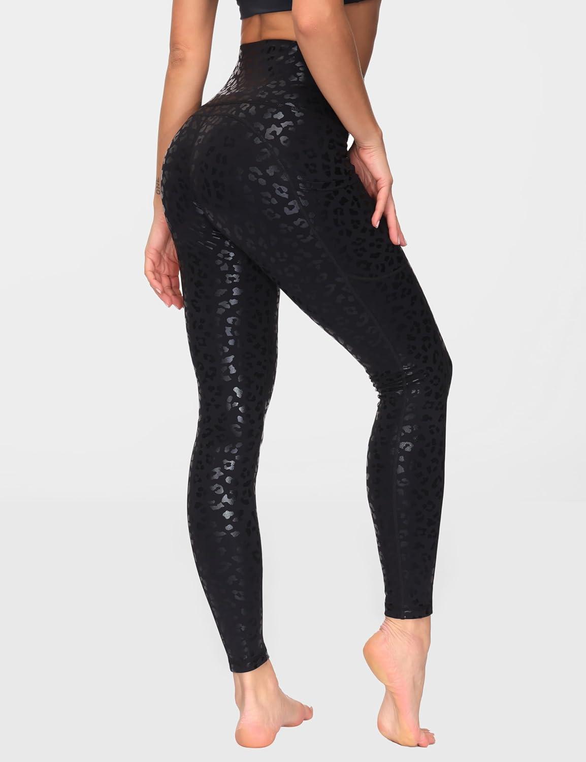 imageTHE GYM PEOPLE Womens High Waist Yoga Pants Soft Tummy Control Athletic Workout Leggings with Deep PocketsBlack Leopard