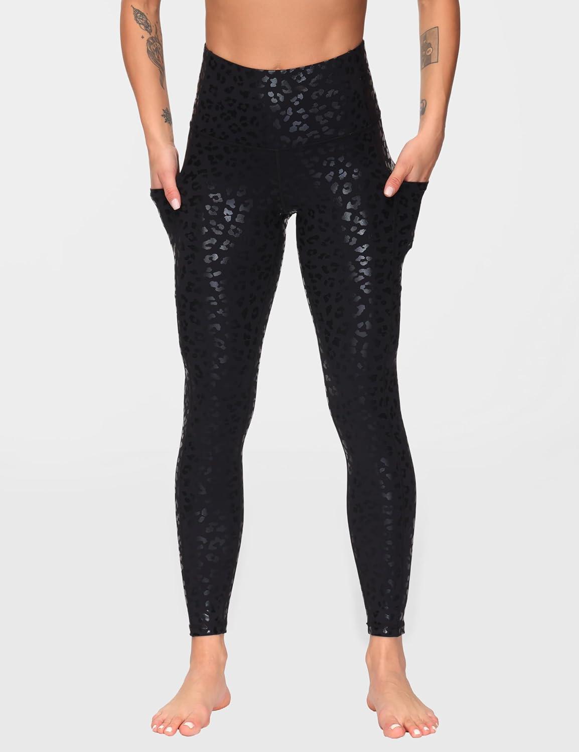 imageTHE GYM PEOPLE Womens High Waist Yoga Pants Soft Tummy Control Athletic Workout Leggings with Deep PocketsBlack Leopard