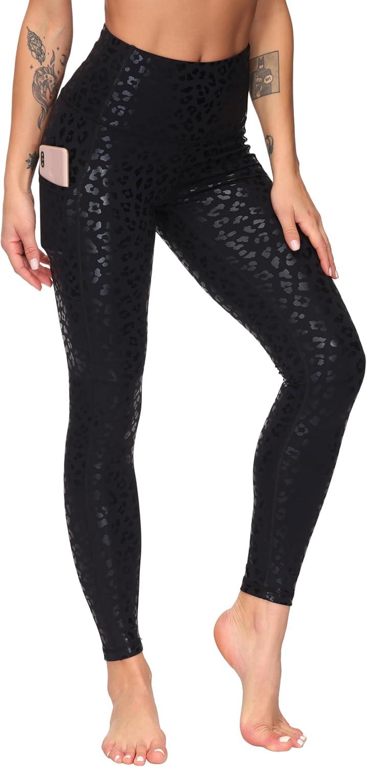imageTHE GYM PEOPLE Womens High Waist Yoga Pants Soft Tummy Control Athletic Workout Leggings with Deep PocketsBlack Leopard