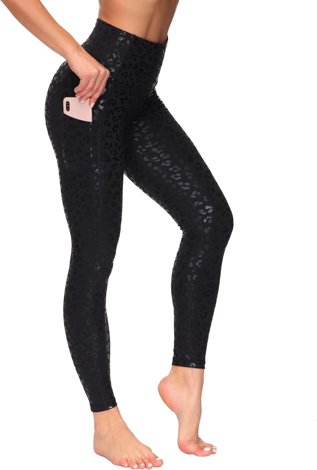 imageTHE GYM PEOPLE Womens High Waist Yoga Pants Soft Tummy Control Athletic Workout Leggings with Deep PocketsBlack Leopard