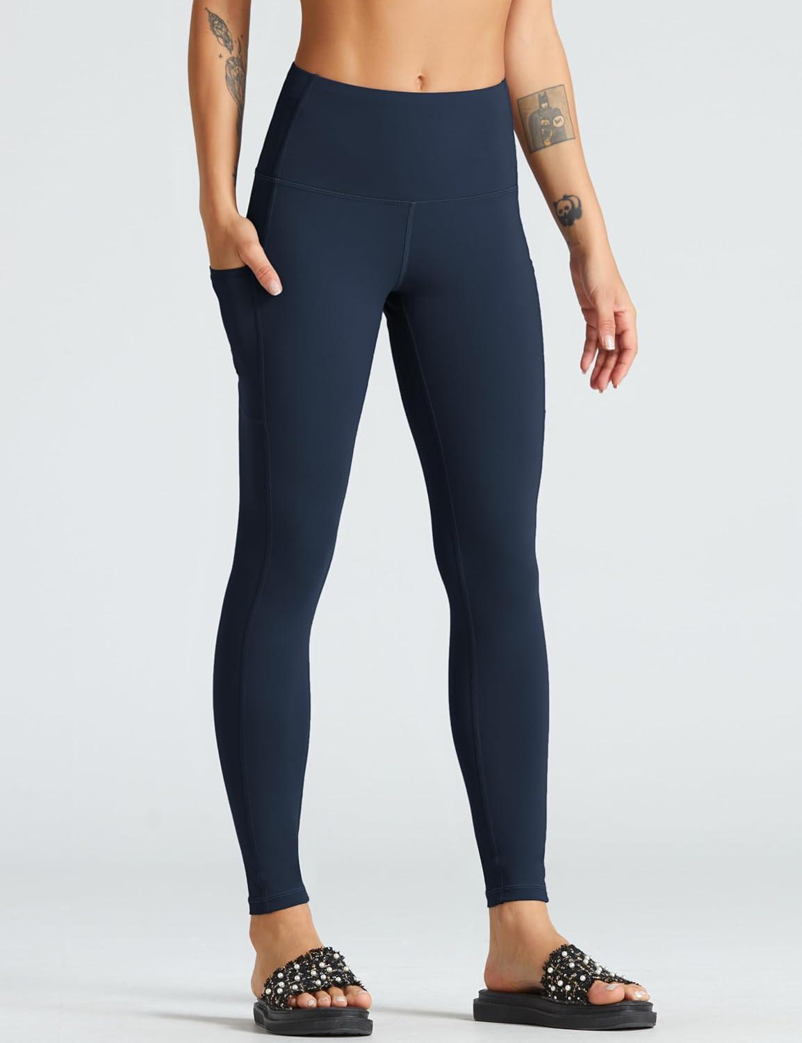 imageTHE GYM PEOPLE Womens High Waist Yoga Pants Soft Tummy Control Athletic Workout Leggings with Deep PocketsNavy Blue