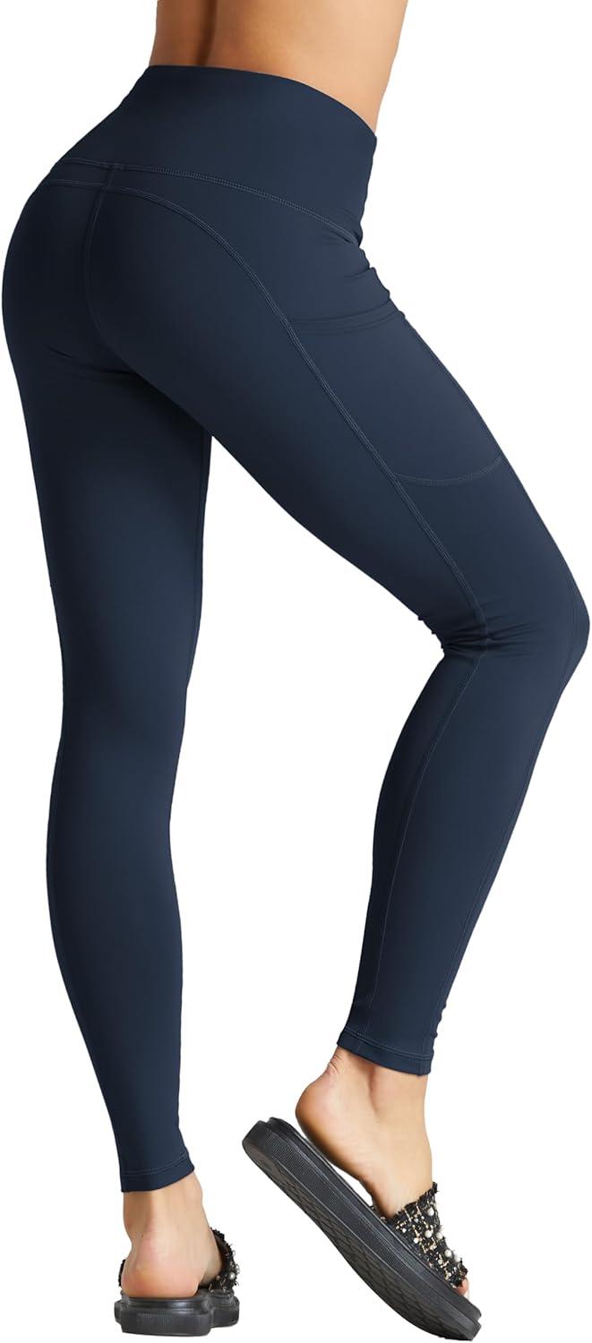 imageTHE GYM PEOPLE Womens High Waist Yoga Pants Soft Tummy Control Athletic Workout Leggings with Deep PocketsNavy Blue