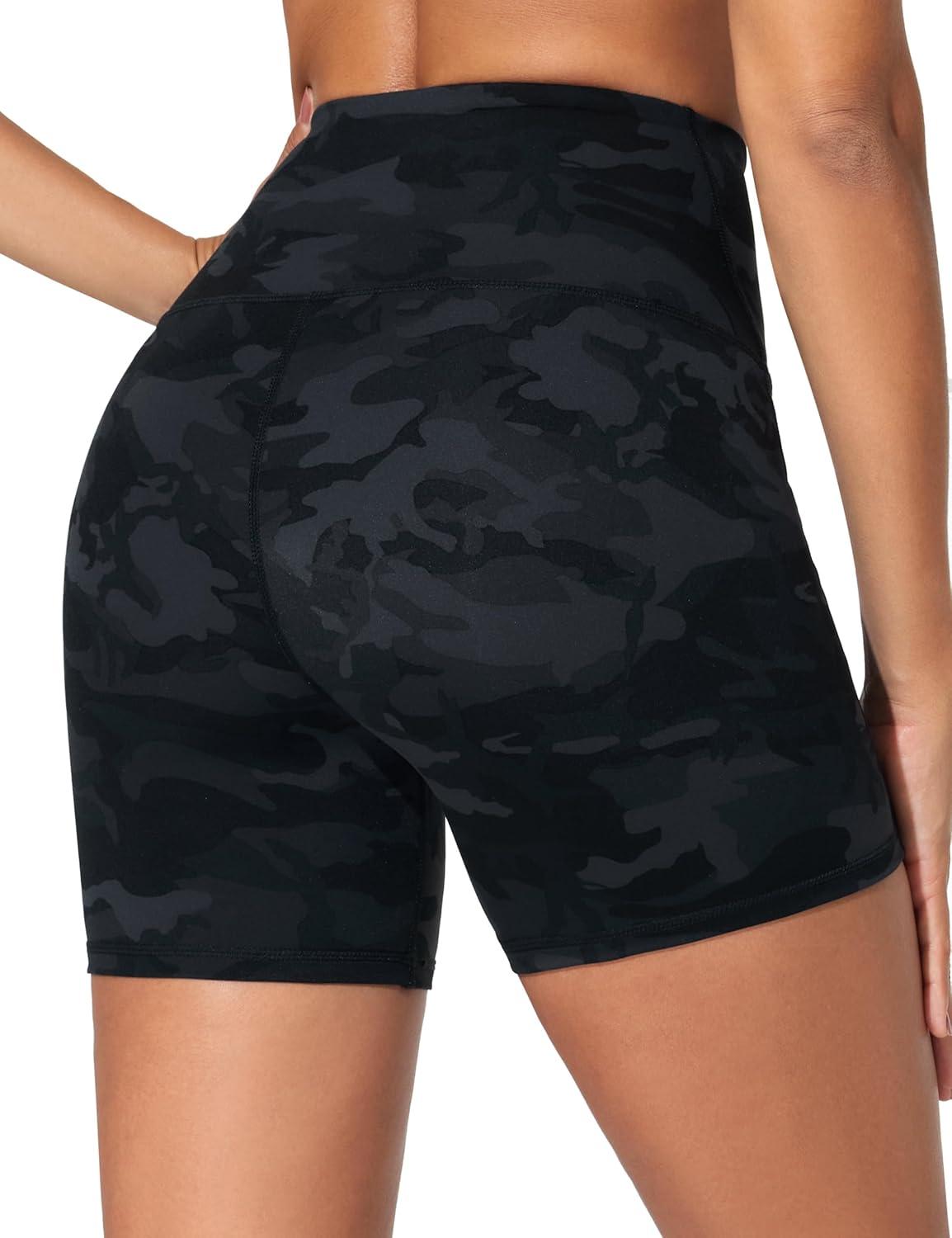 imageTHE GYM PEOPLE Womens High Waist Yoga Workout Shorts Tummy Control Fitness Athletic Running Compression ShortsBlack Camo
