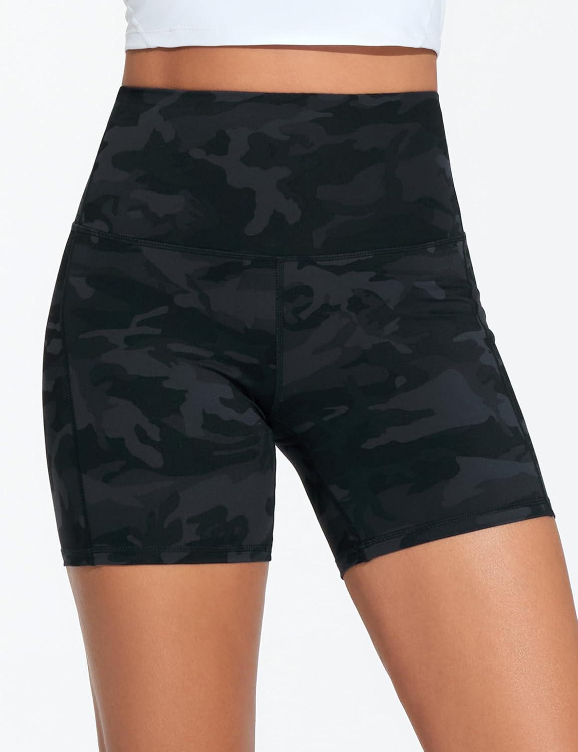 imageTHE GYM PEOPLE Womens High Waist Yoga Workout Shorts Tummy Control Fitness Athletic Running Compression ShortsBlack Camo