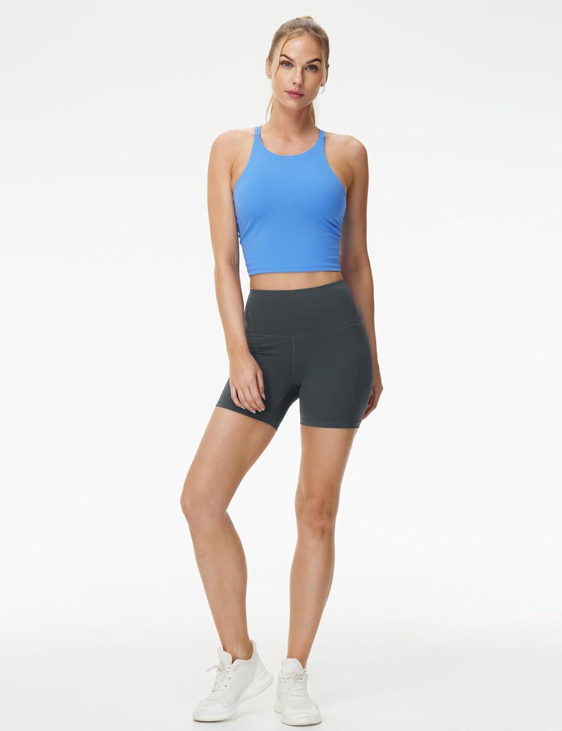 imageTHE GYM PEOPLE Womens High Waist Yoga Workout Shorts Tummy Control Fitness Athletic Running Compression ShortsDark Grey