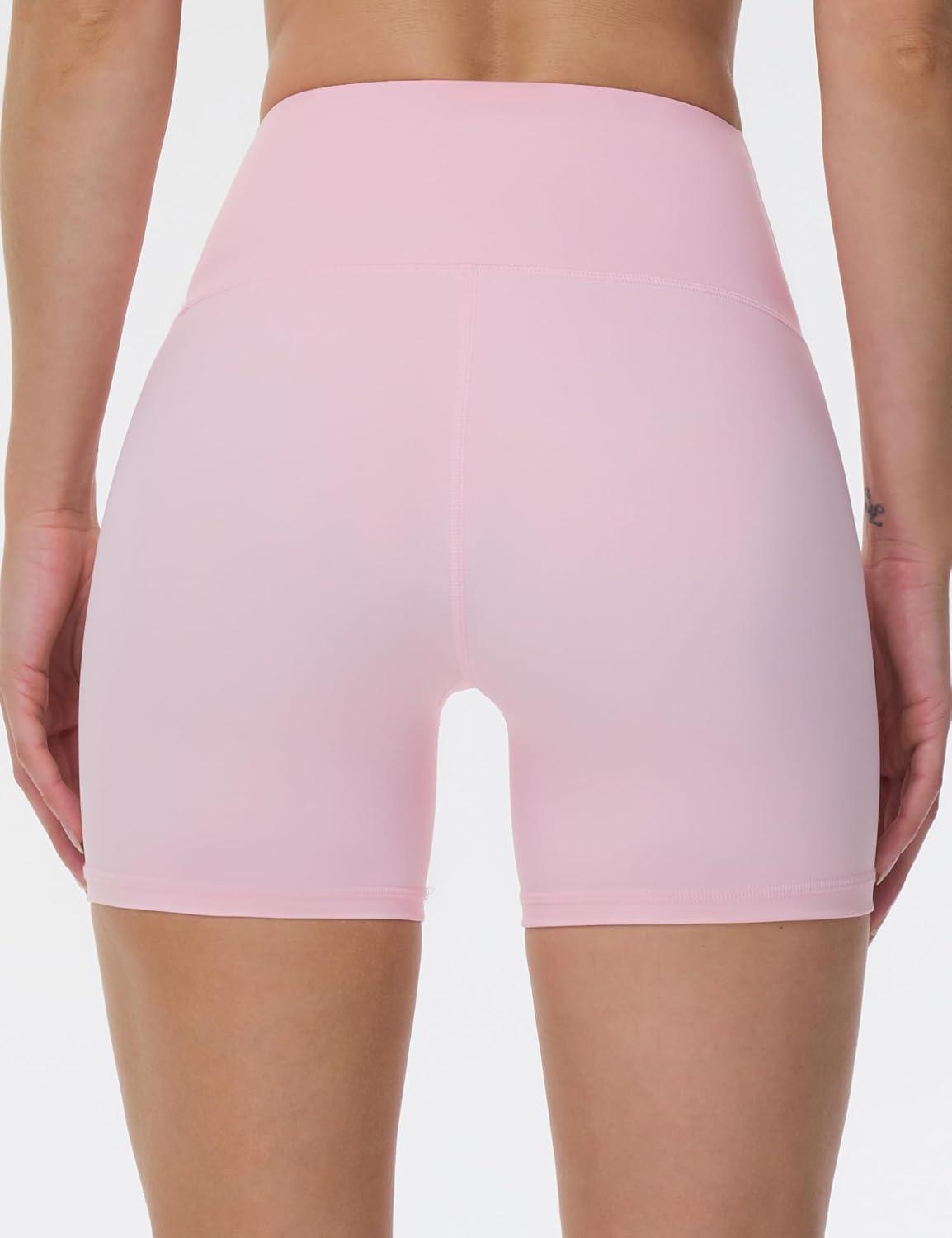 imageTHE GYM PEOPLE Womens High Waist Yoga Workout Shorts Tummy Control Fitness Athletic Running Compression ShortsLight Pink