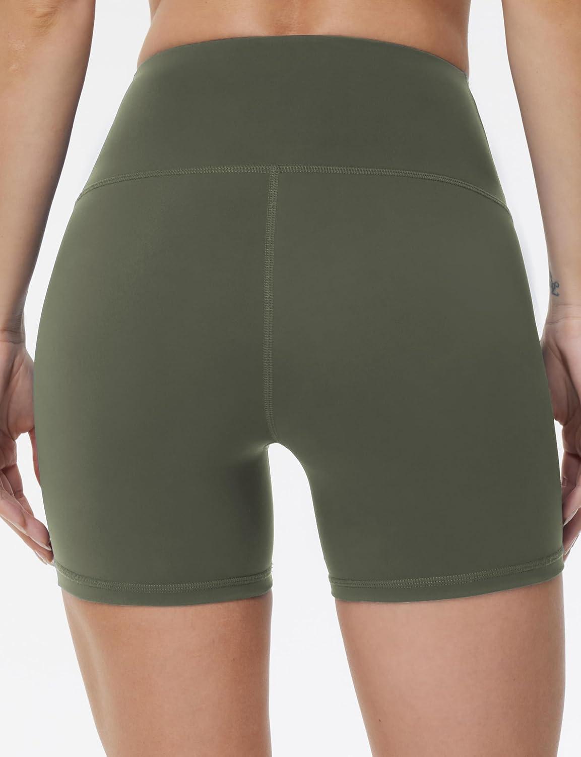 imageTHE GYM PEOPLE Womens High Waist Yoga Workout Shorts Tummy Control Fitness Athletic Running Compression ShortsOlive Green