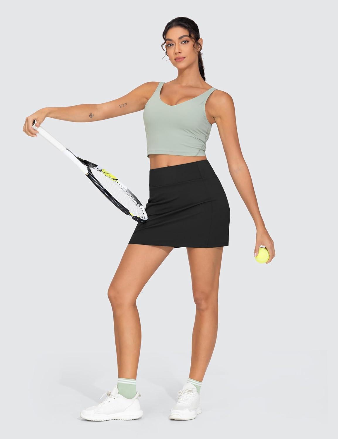 imageTHE GYM PEOPLE Womens High Waisted Golf Skorts Tennis Mini Athletic Active Skirts Builtin Shorts with 3 PocketsBlack