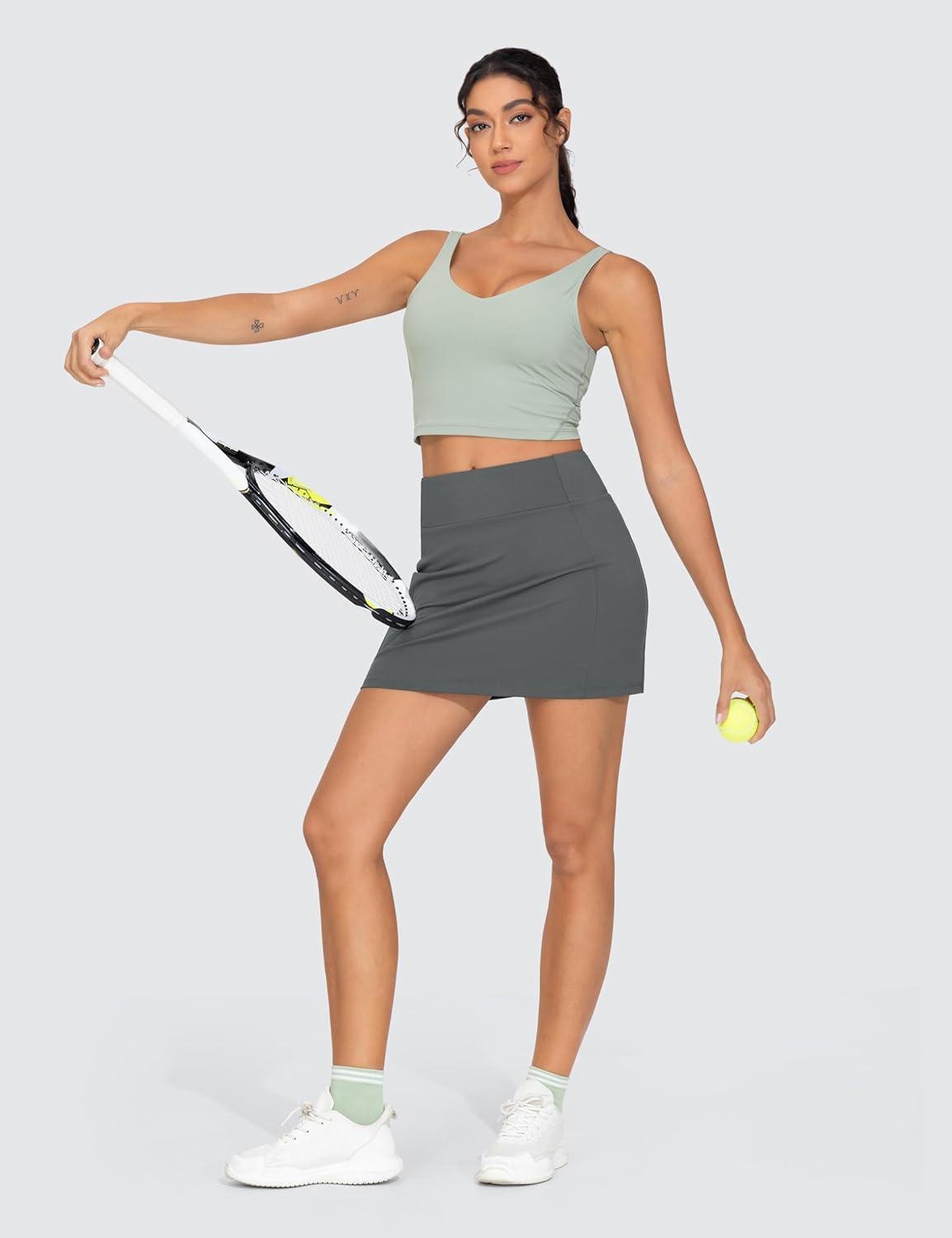 imageTHE GYM PEOPLE Womens High Waisted Golf Skorts Tennis Mini Athletic Active Skirts Builtin Shorts with 3 PocketsDark Grey