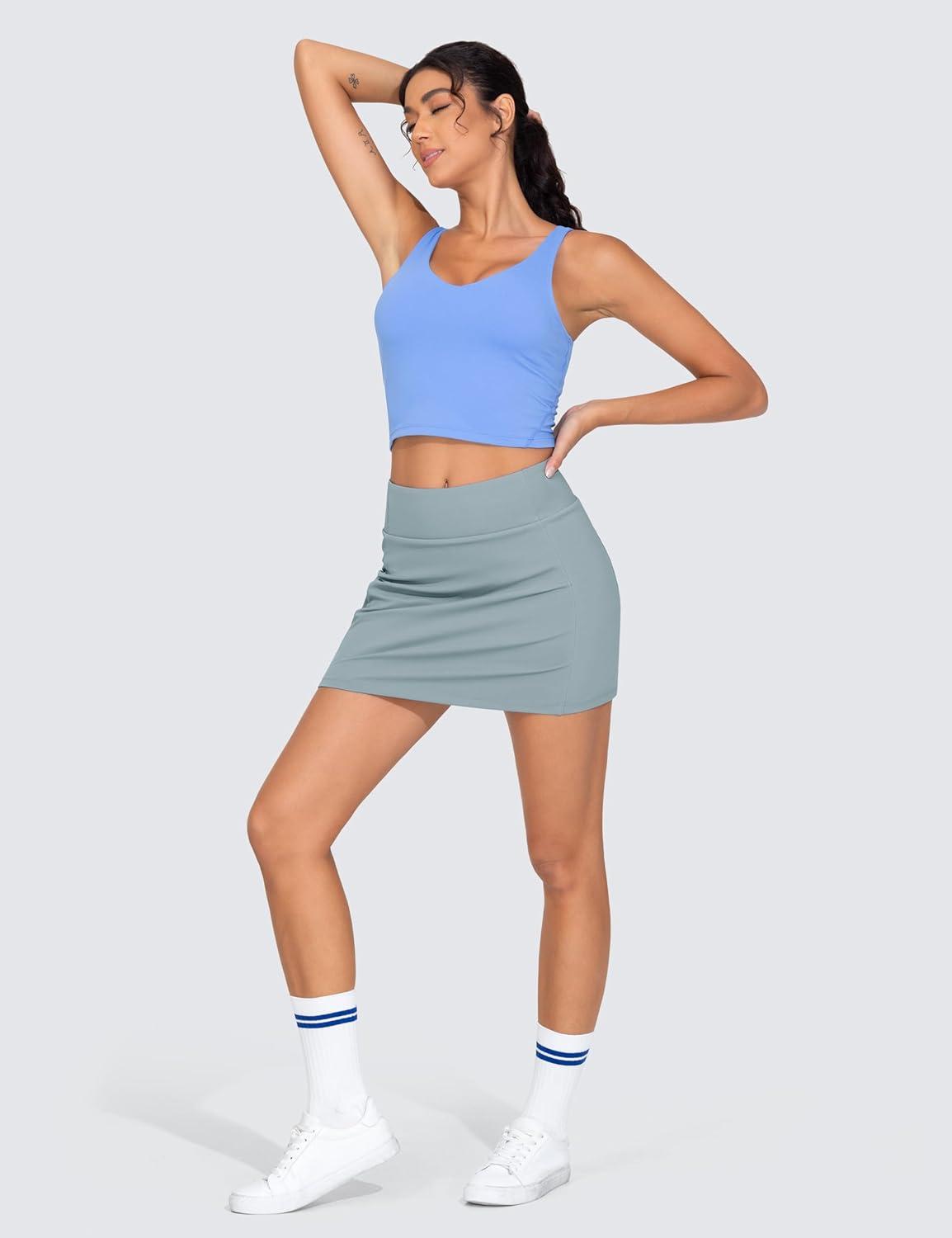 imageTHE GYM PEOPLE Womens High Waisted Golf Skorts Tennis Mini Athletic Active Skirts Builtin Shorts with 3 PocketsDenim Blue