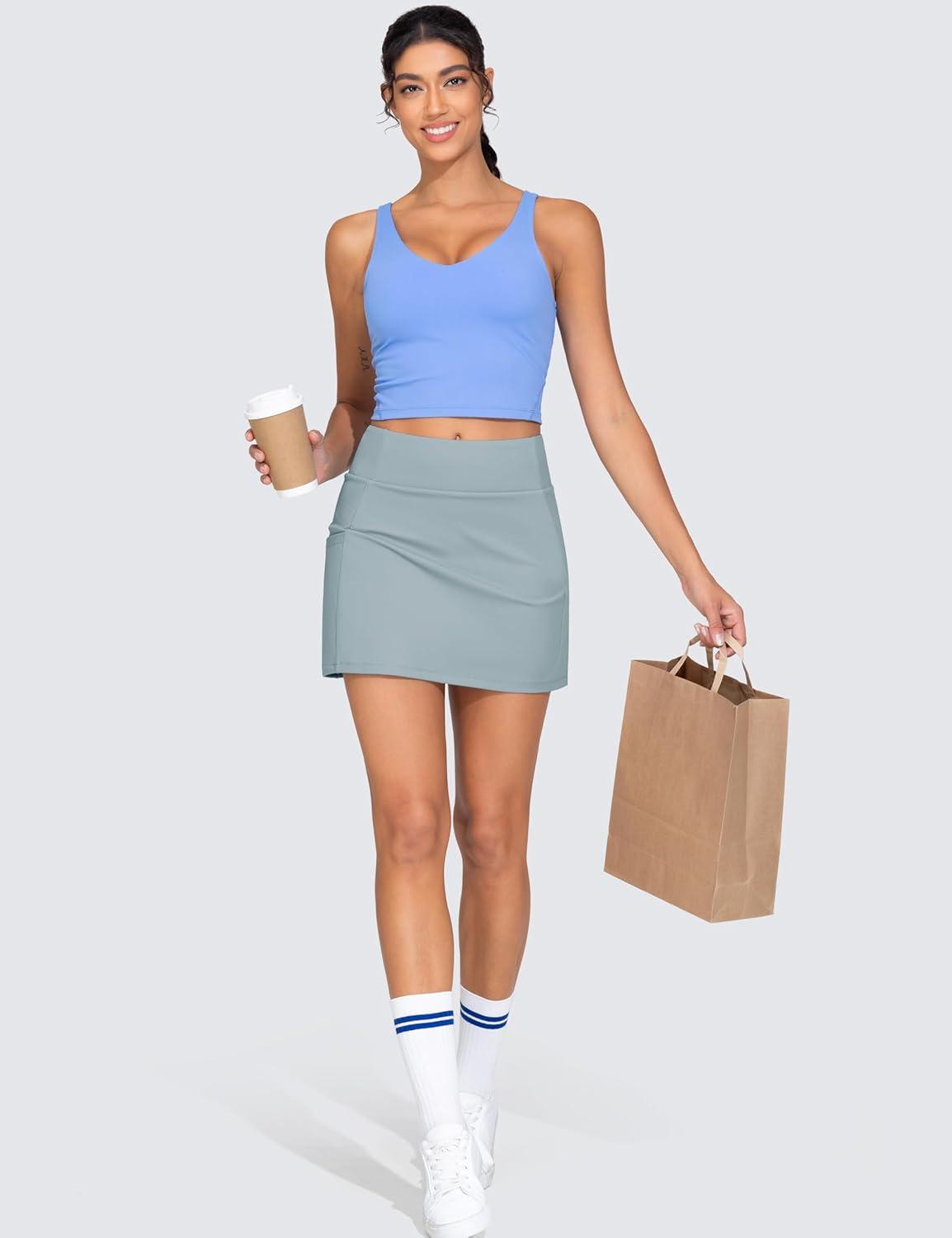imageTHE GYM PEOPLE Womens High Waisted Golf Skorts Tennis Mini Athletic Active Skirts Builtin Shorts with 3 PocketsDenim Blue