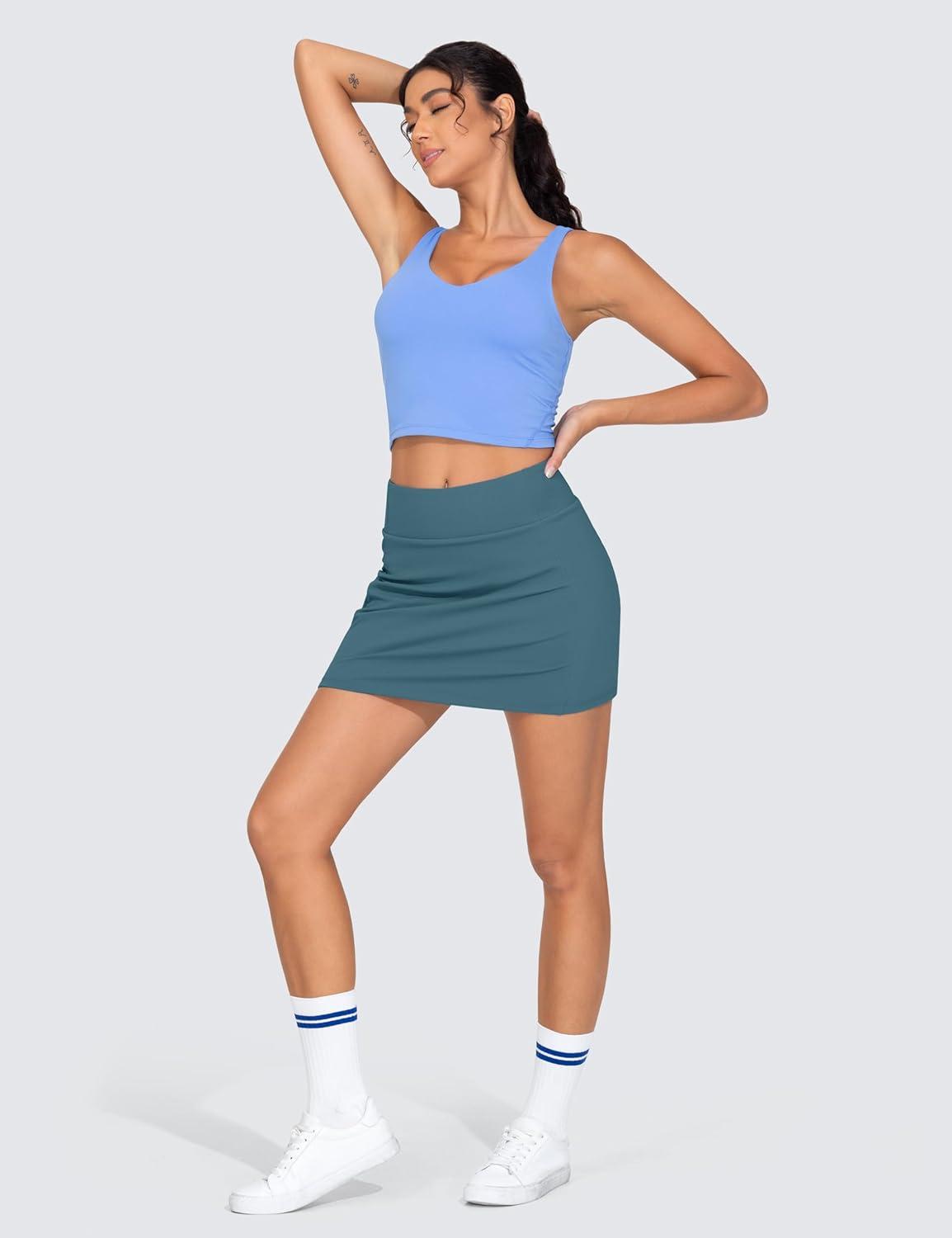 imageTHE GYM PEOPLE Womens High Waisted Golf Skorts Tennis Mini Athletic Active Skirts Builtin Shorts with 3 PocketsGreen Blue