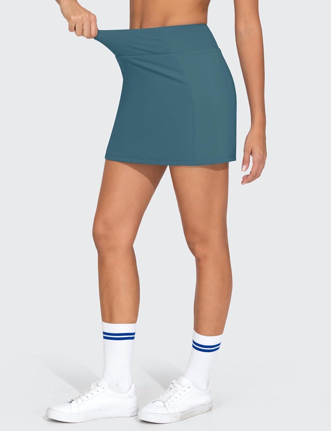 imageTHE GYM PEOPLE Womens High Waisted Golf Skorts Tennis Mini Athletic Active Skirts Builtin Shorts with 3 PocketsGreen Blue