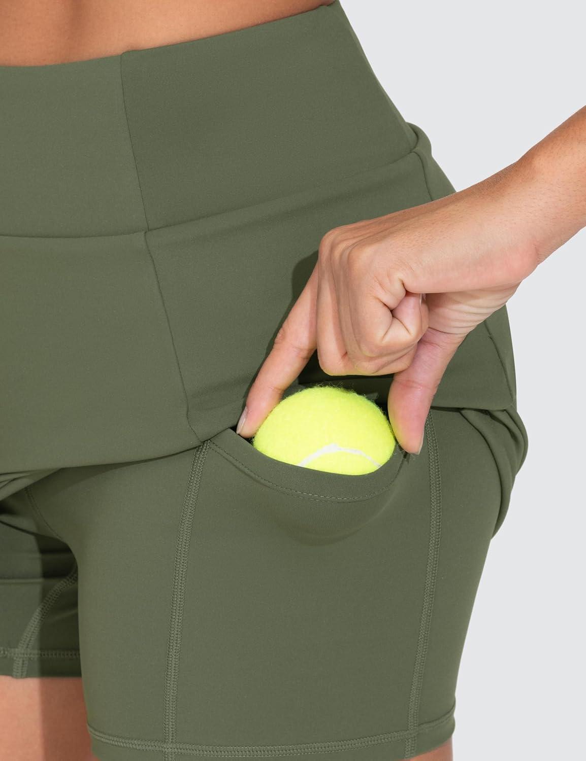 imageTHE GYM PEOPLE Womens High Waisted Golf Skorts Tennis Mini Athletic Active Skirts Builtin Shorts with 3 PocketsOlive Green