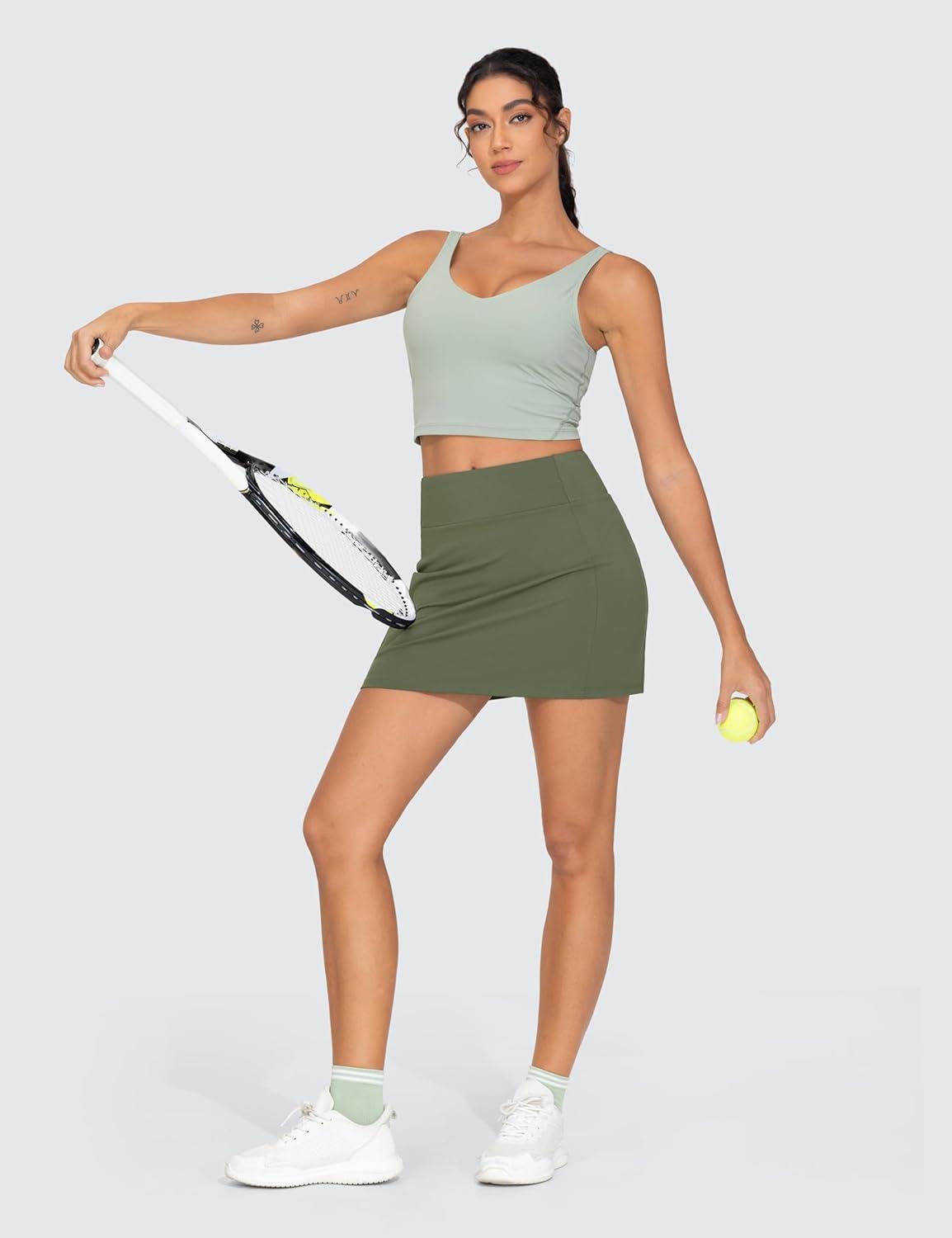 imageTHE GYM PEOPLE Womens High Waisted Golf Skorts Tennis Mini Athletic Active Skirts Builtin Shorts with 3 PocketsOlive Green