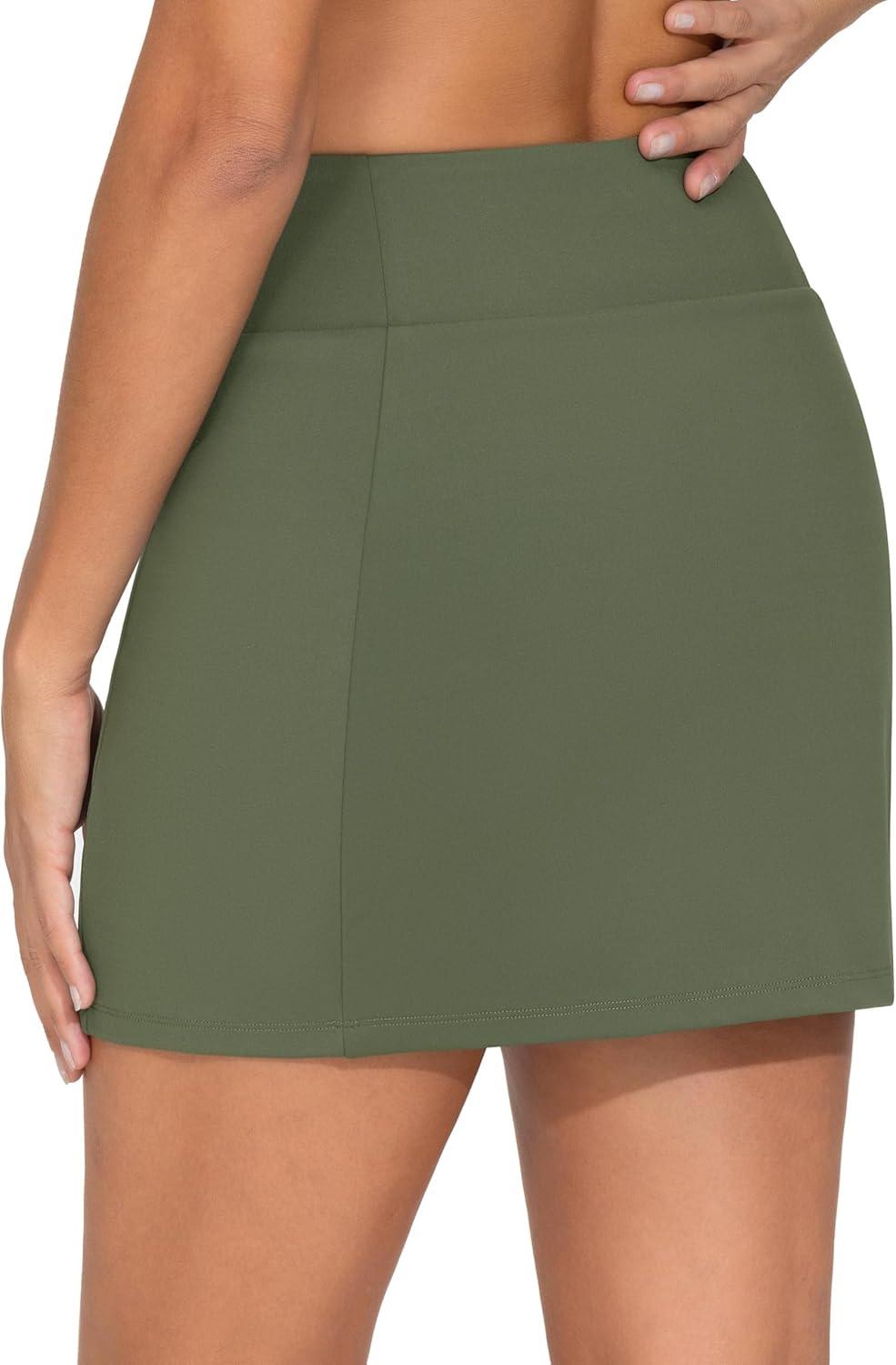 imageTHE GYM PEOPLE Womens High Waisted Golf Skorts Tennis Mini Athletic Active Skirts Builtin Shorts with 3 PocketsOlive Green