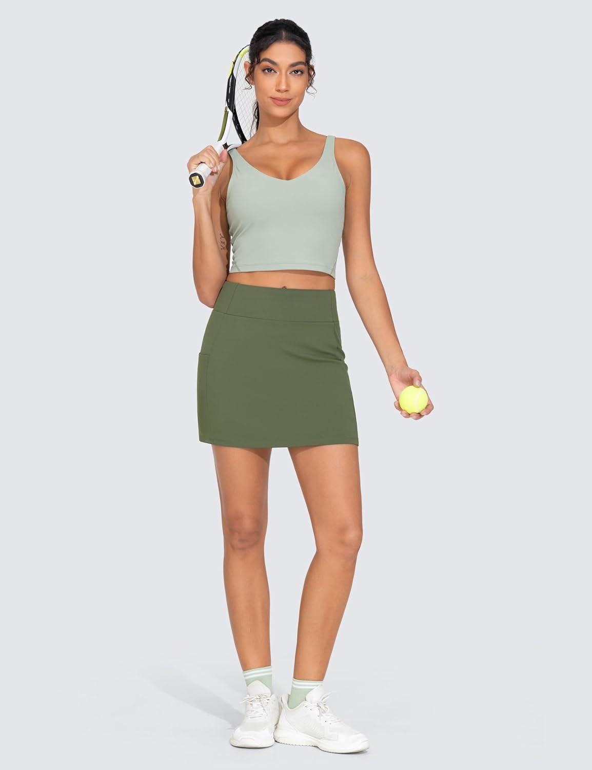 imageTHE GYM PEOPLE Womens High Waisted Golf Skorts Tennis Mini Athletic Active Skirts Builtin Shorts with 3 PocketsOlive Green