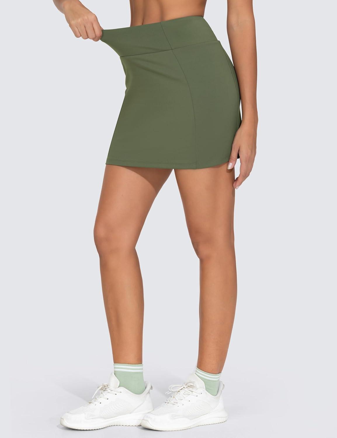 imageTHE GYM PEOPLE Womens High Waisted Golf Skorts Tennis Mini Athletic Active Skirts Builtin Shorts with 3 PocketsOlive Green