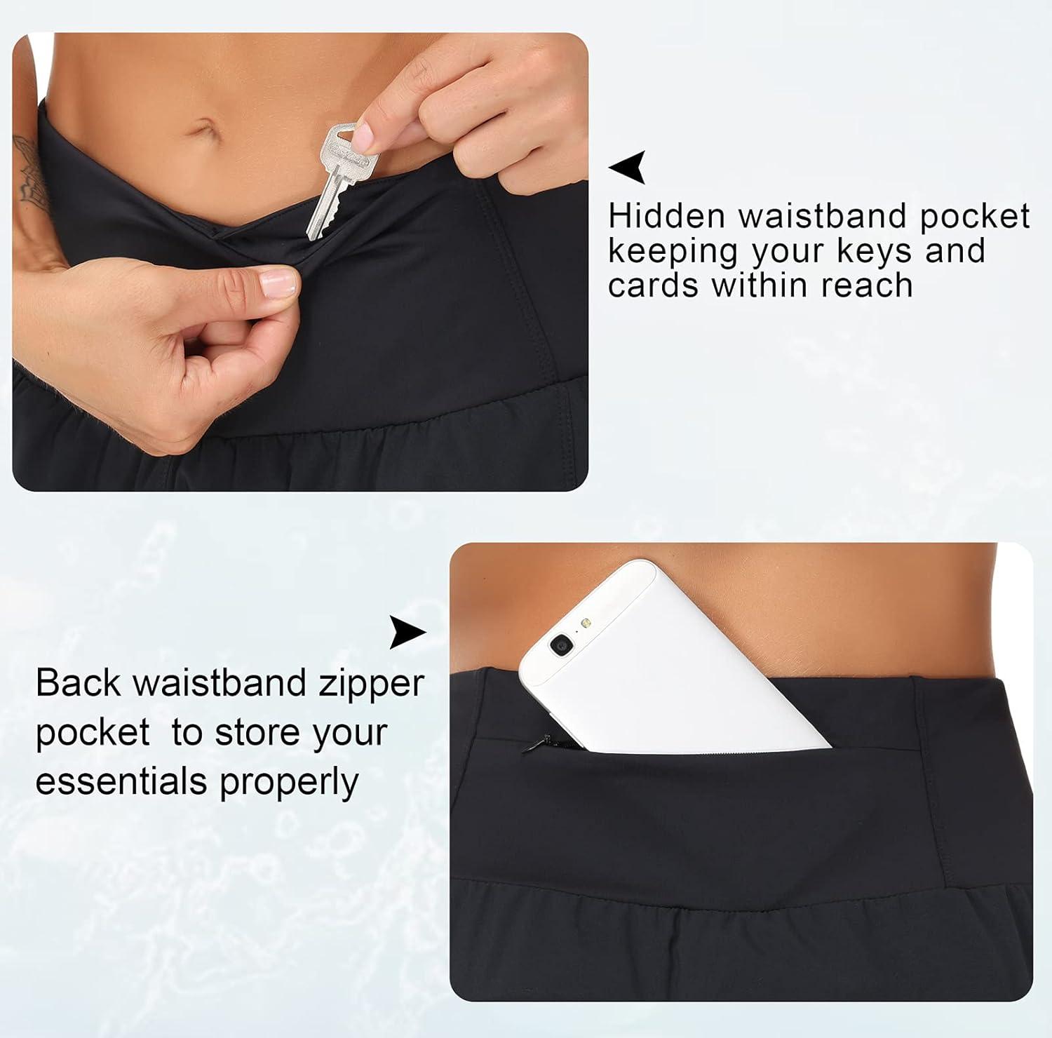 imageTHE GYM PEOPLE Womens High Waisted Running Shorts Quick Dry Athletic Workout Shorts with Mesh Liner Zipper PocketsBlack