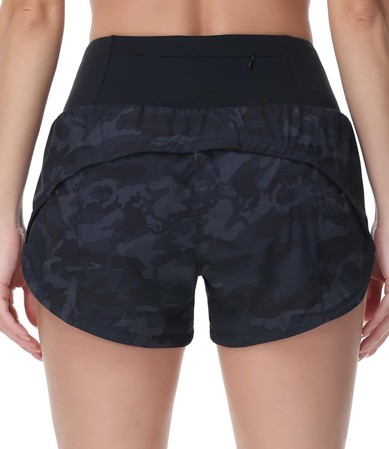 imageTHE GYM PEOPLE Womens High Waisted Running Shorts Quick Dry Athletic Workout Shorts with Mesh Liner Zipper PocketsBlack Grey Camo