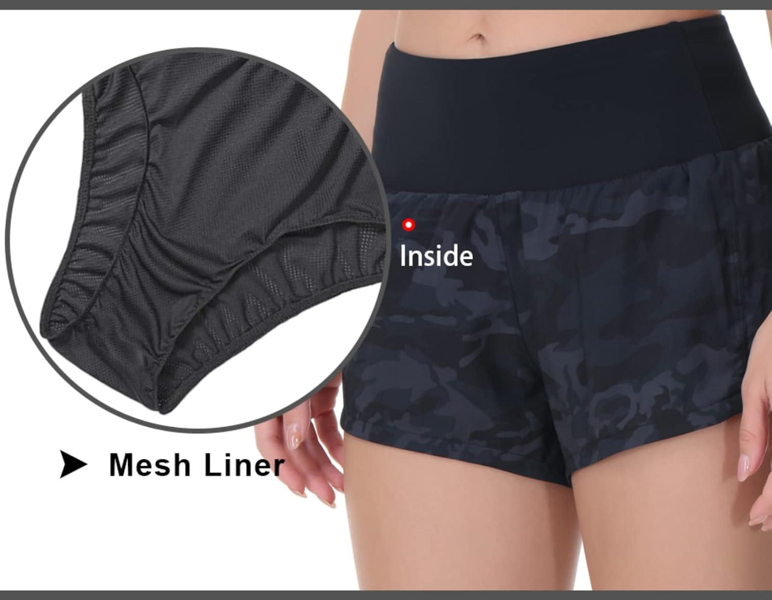 imageTHE GYM PEOPLE Womens High Waisted Running Shorts Quick Dry Athletic Workout Shorts with Mesh Liner Zipper PocketsBlack Grey Camo