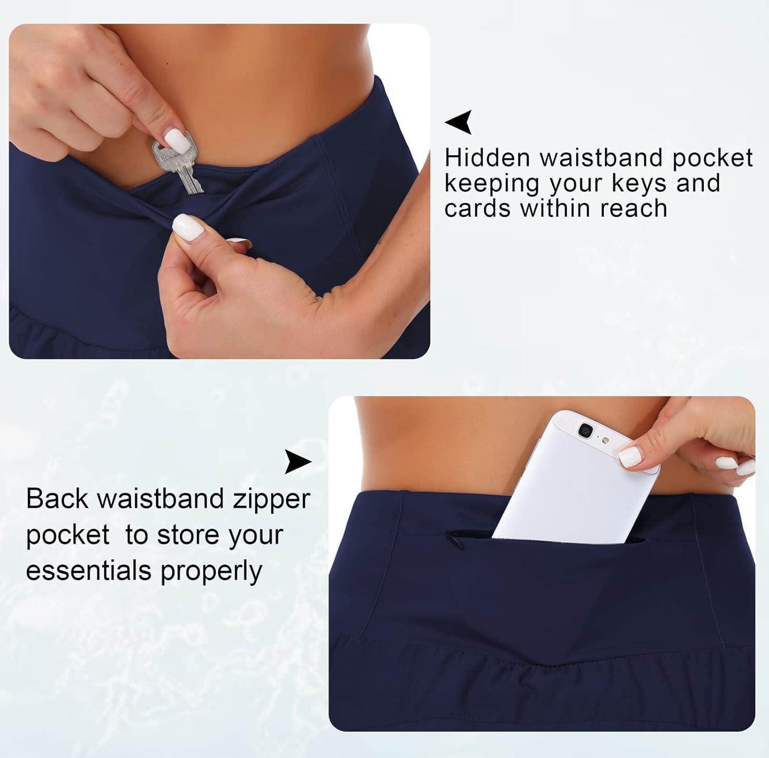 imageTHE GYM PEOPLE Womens High Waisted Running Shorts Quick Dry Athletic Workout Shorts with Mesh Liner Zipper PocketsBlue