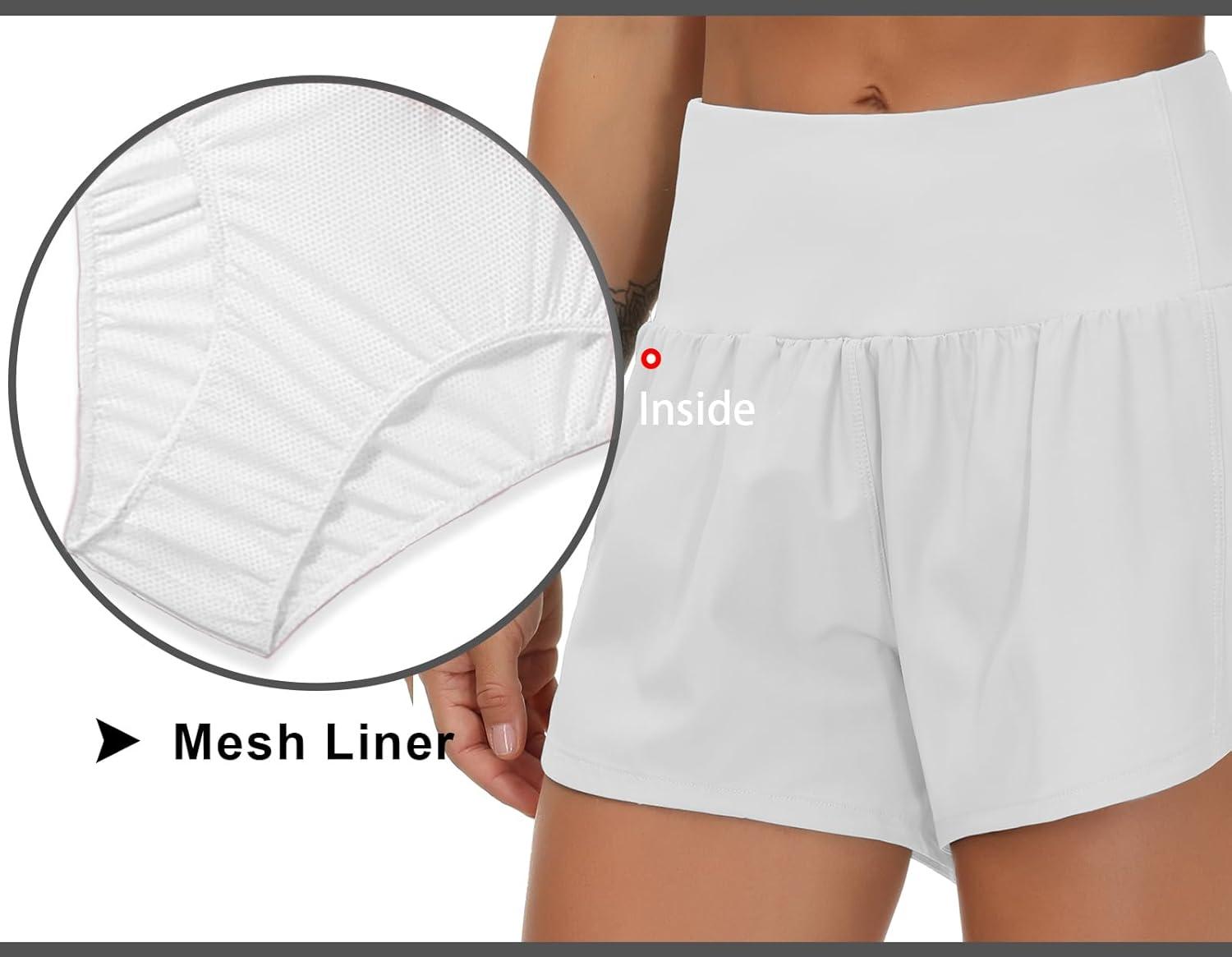 imageTHE GYM PEOPLE Womens High Waisted Running Shorts Quick Dry Athletic Workout Shorts with Mesh Liner Zipper PocketsBright Grey