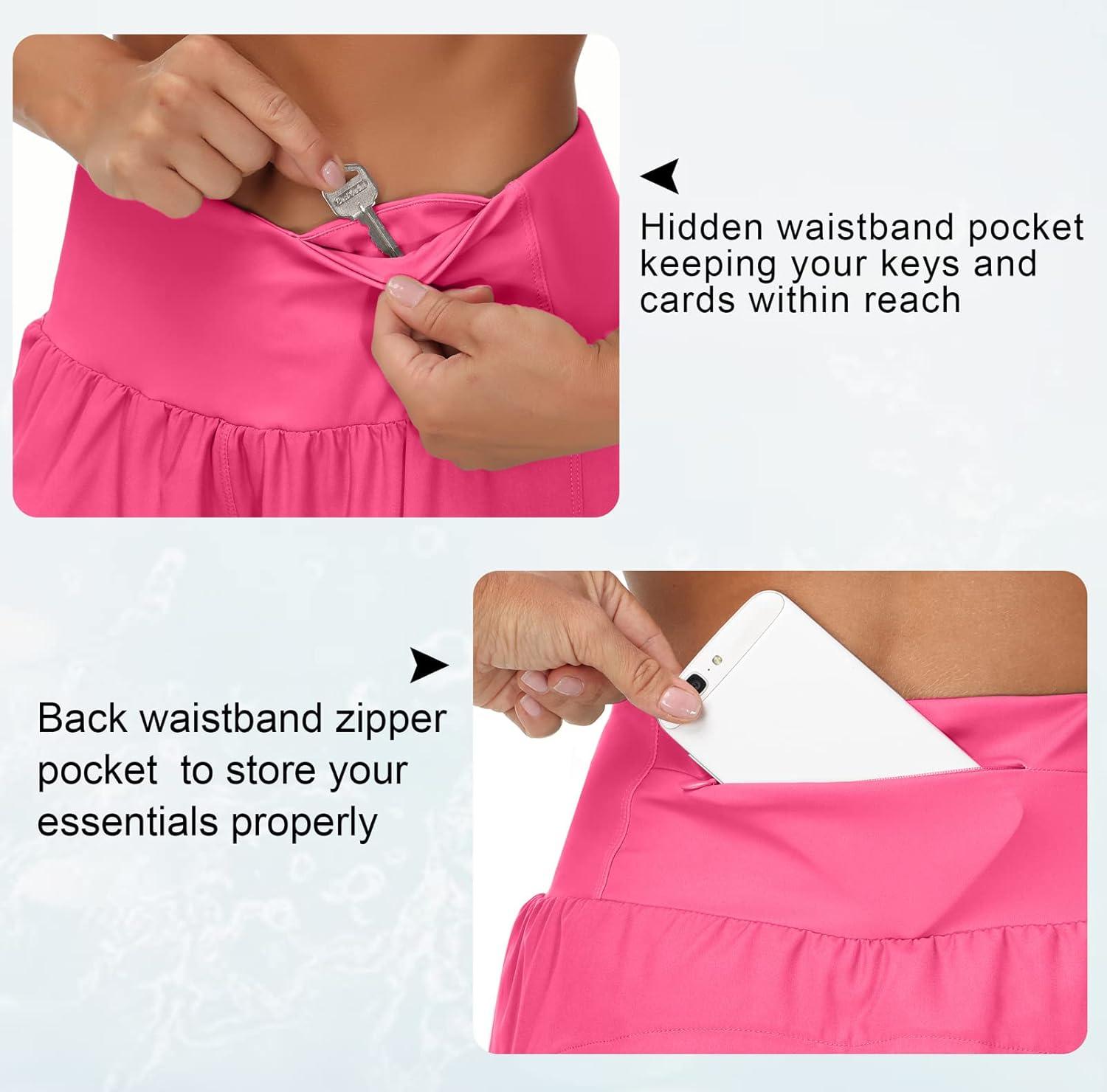imageTHE GYM PEOPLE Womens High Waisted Running Shorts Quick Dry Athletic Workout Shorts with Mesh Liner Zipper PocketsBright Pink
