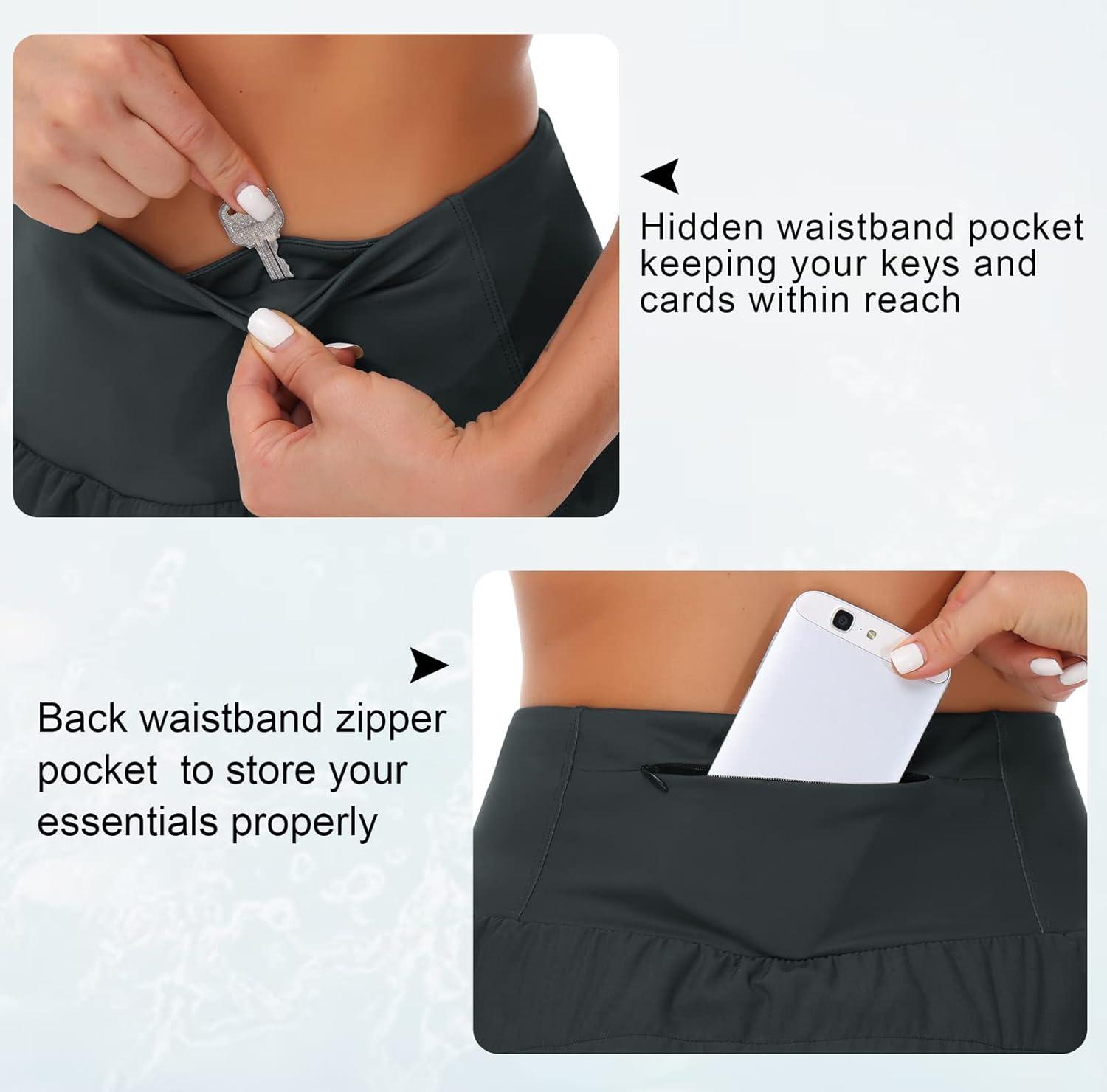 imageTHE GYM PEOPLE Womens High Waisted Running Shorts Quick Dry Athletic Workout Shorts with Mesh Liner Zipper PocketsCharcoal Grey