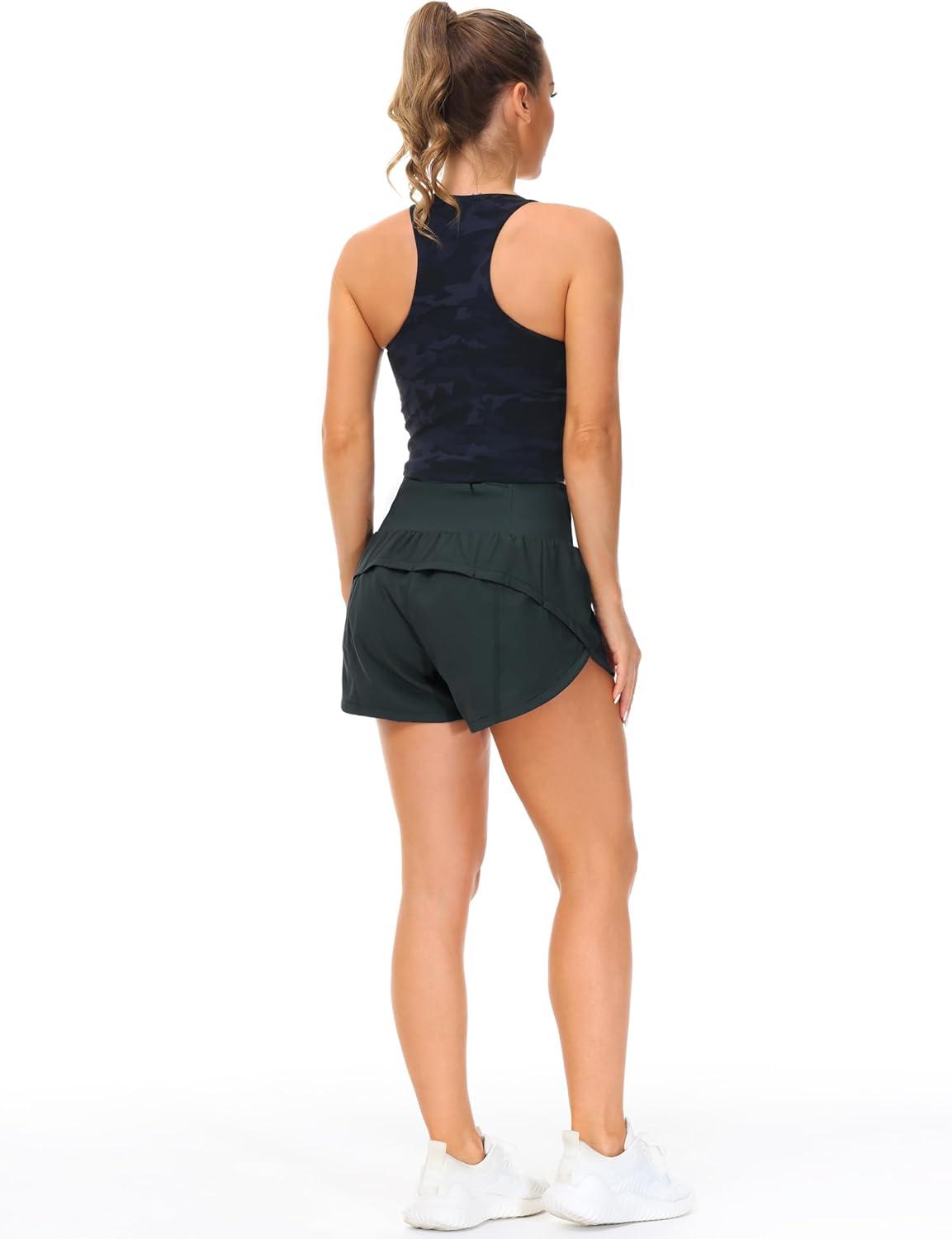 imageTHE GYM PEOPLE Womens High Waisted Running Shorts Quick Dry Athletic Workout Shorts with Mesh Liner Zipper PocketsCharcoal Grey
