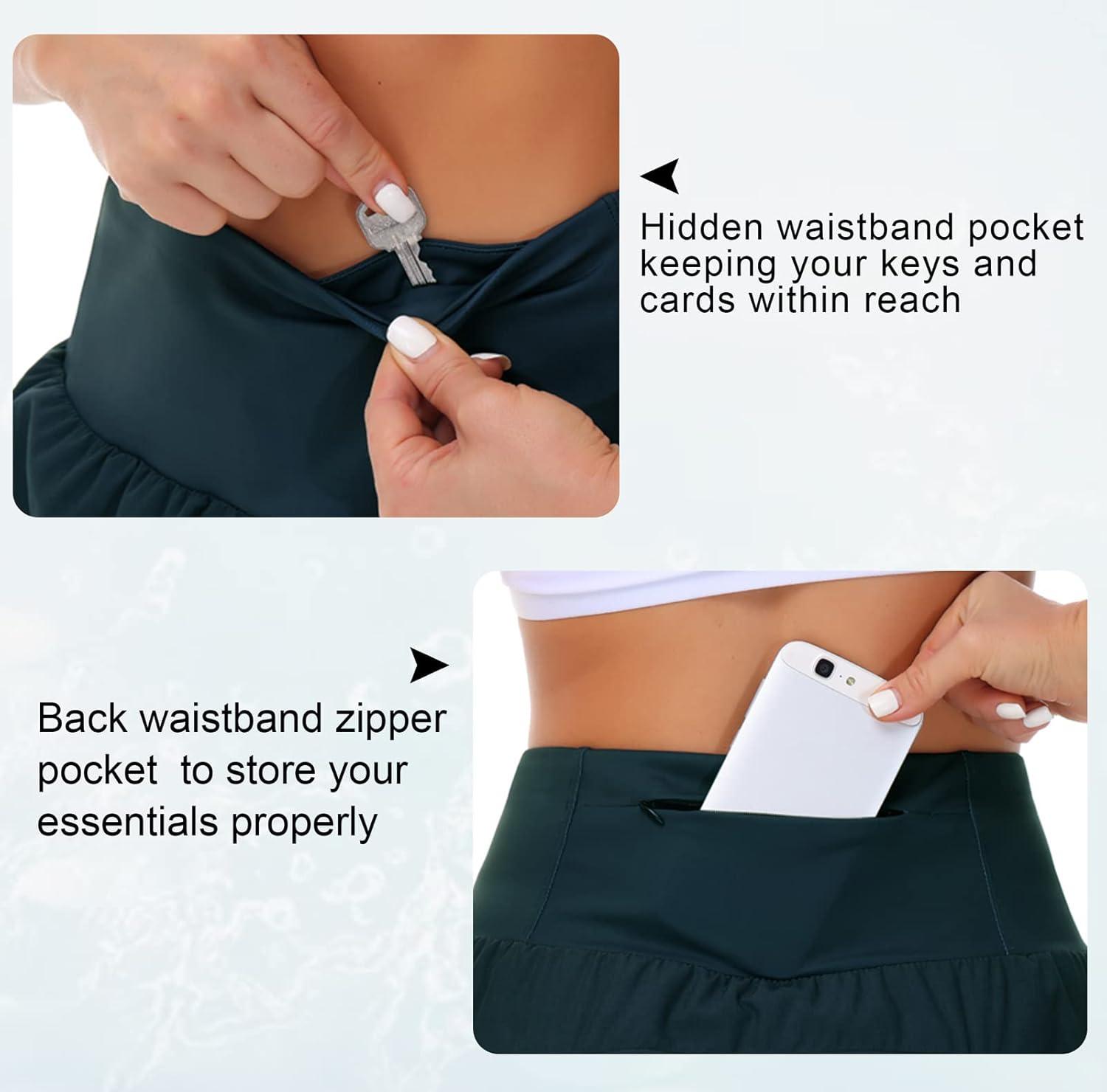 imageTHE GYM PEOPLE Womens High Waisted Running Shorts Quick Dry Athletic Workout Shorts with Mesh Liner Zipper PocketsDark Blue Green