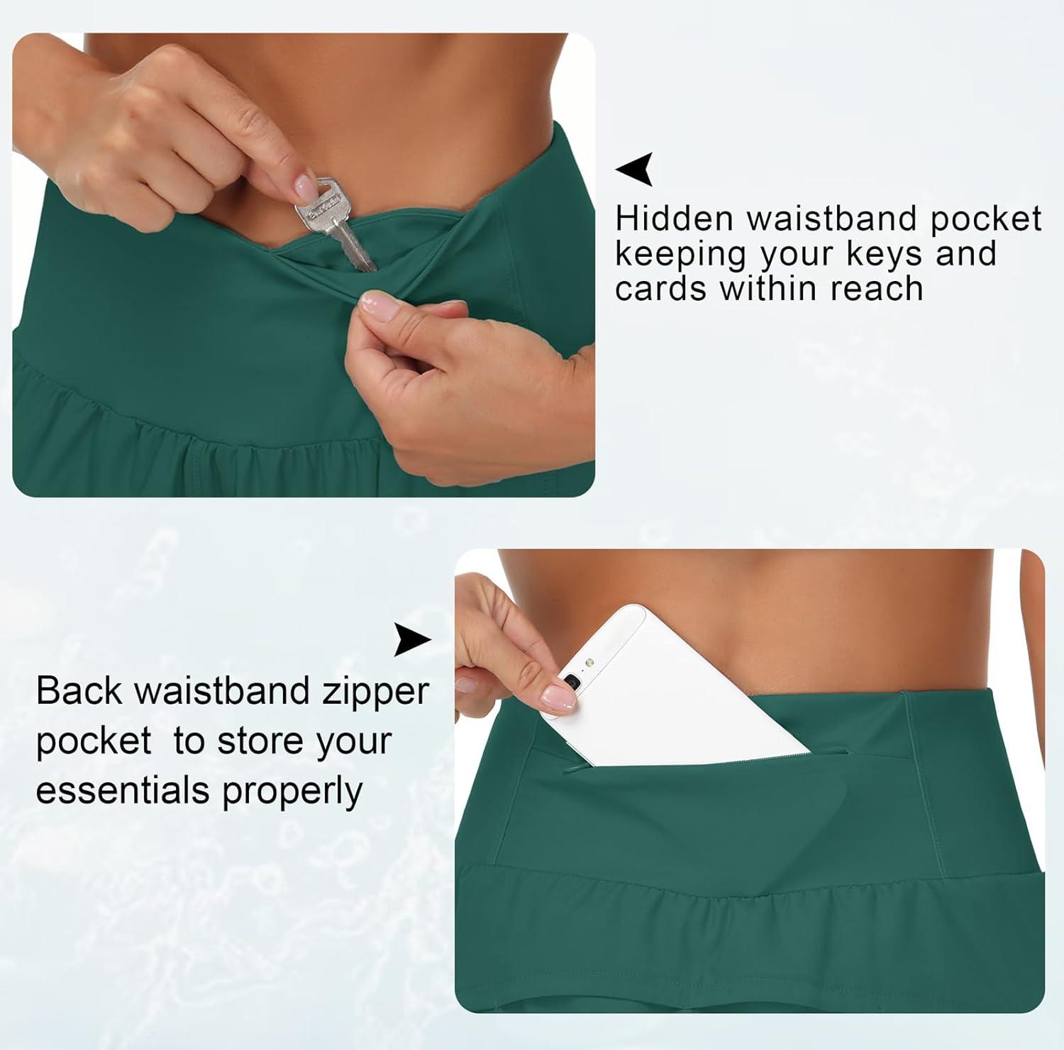 imageTHE GYM PEOPLE Womens High Waisted Running Shorts Quick Dry Athletic Workout Shorts with Mesh Liner Zipper PocketsDark Green