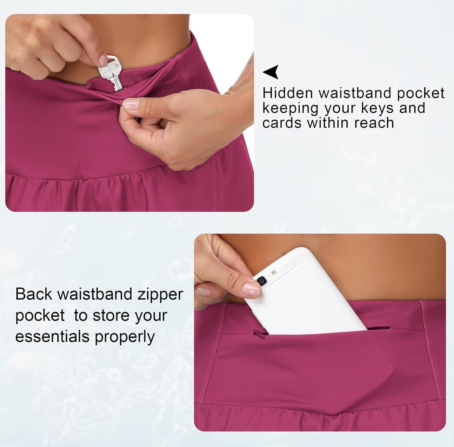 imageTHE GYM PEOPLE Womens High Waisted Running Shorts Quick Dry Athletic Workout Shorts with Mesh Liner Zipper PocketsFuchsia