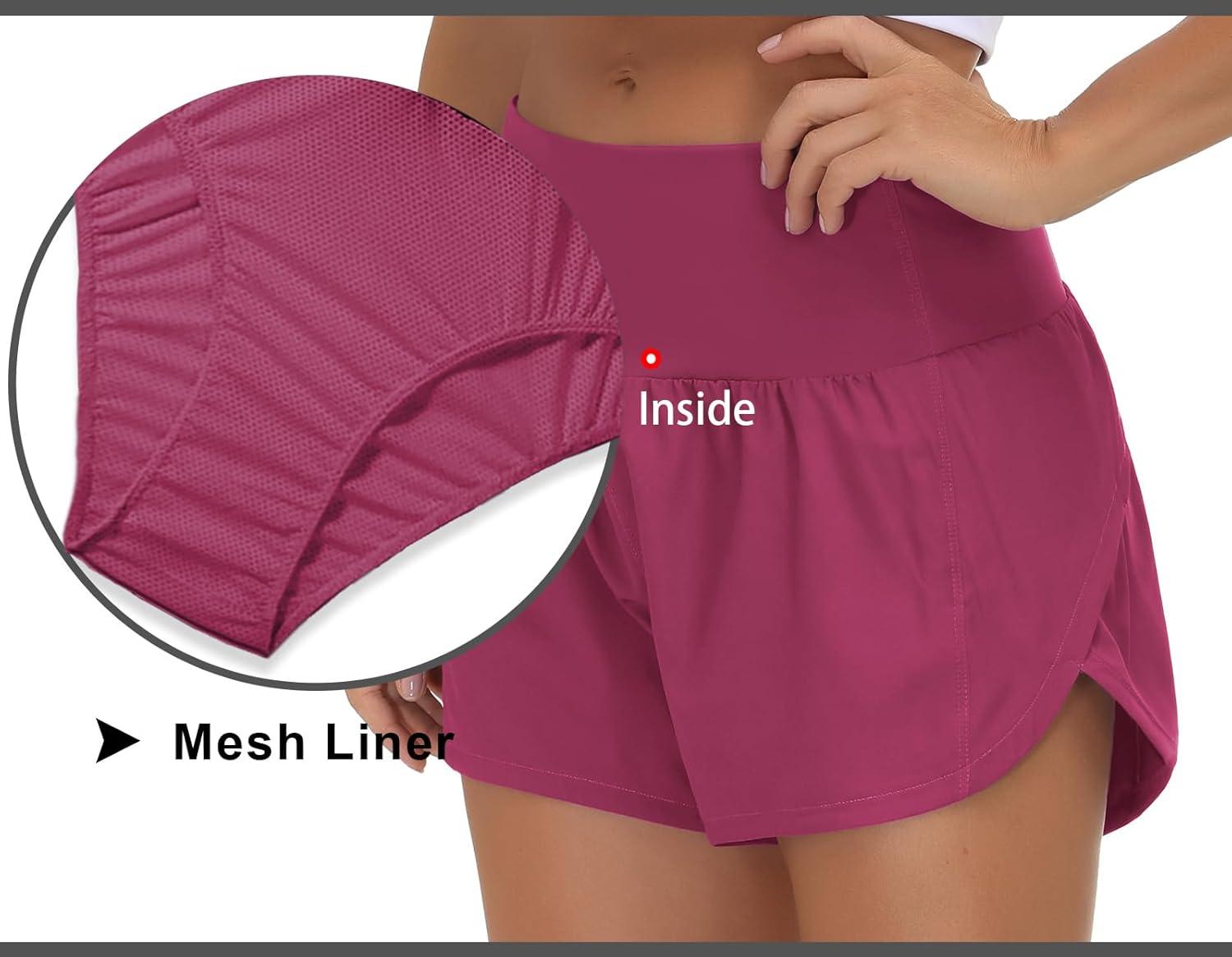 imageTHE GYM PEOPLE Womens High Waisted Running Shorts Quick Dry Athletic Workout Shorts with Mesh Liner Zipper PocketsFuchsia