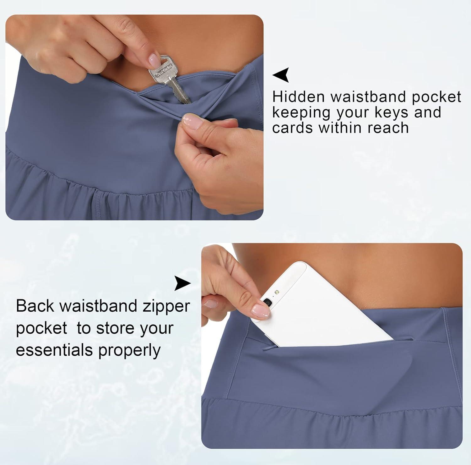 imageTHE GYM PEOPLE Womens High Waisted Running Shorts Quick Dry Athletic Workout Shorts with Mesh Liner Zipper PocketsInk Blue