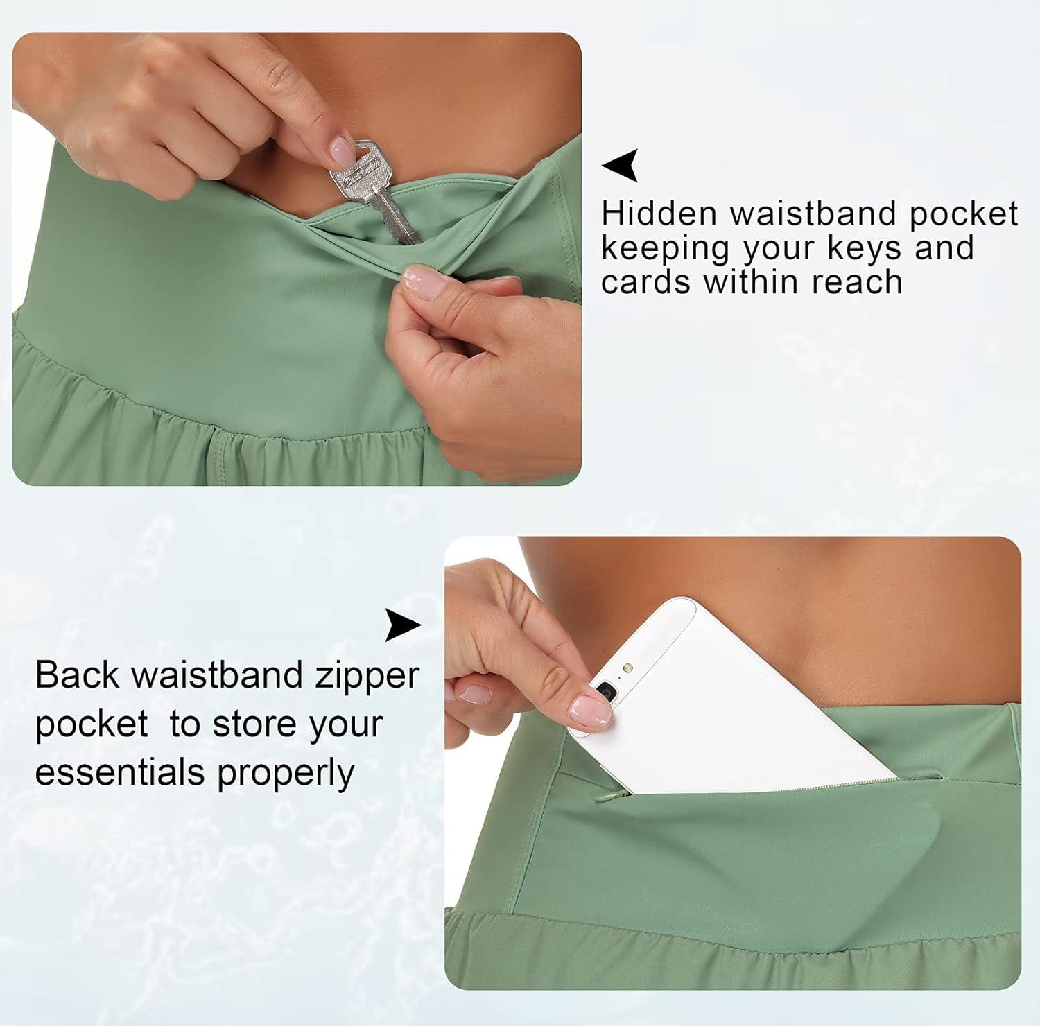 imageTHE GYM PEOPLE Womens High Waisted Running Shorts Quick Dry Athletic Workout Shorts with Mesh Liner Zipper PocketsJasmine Green