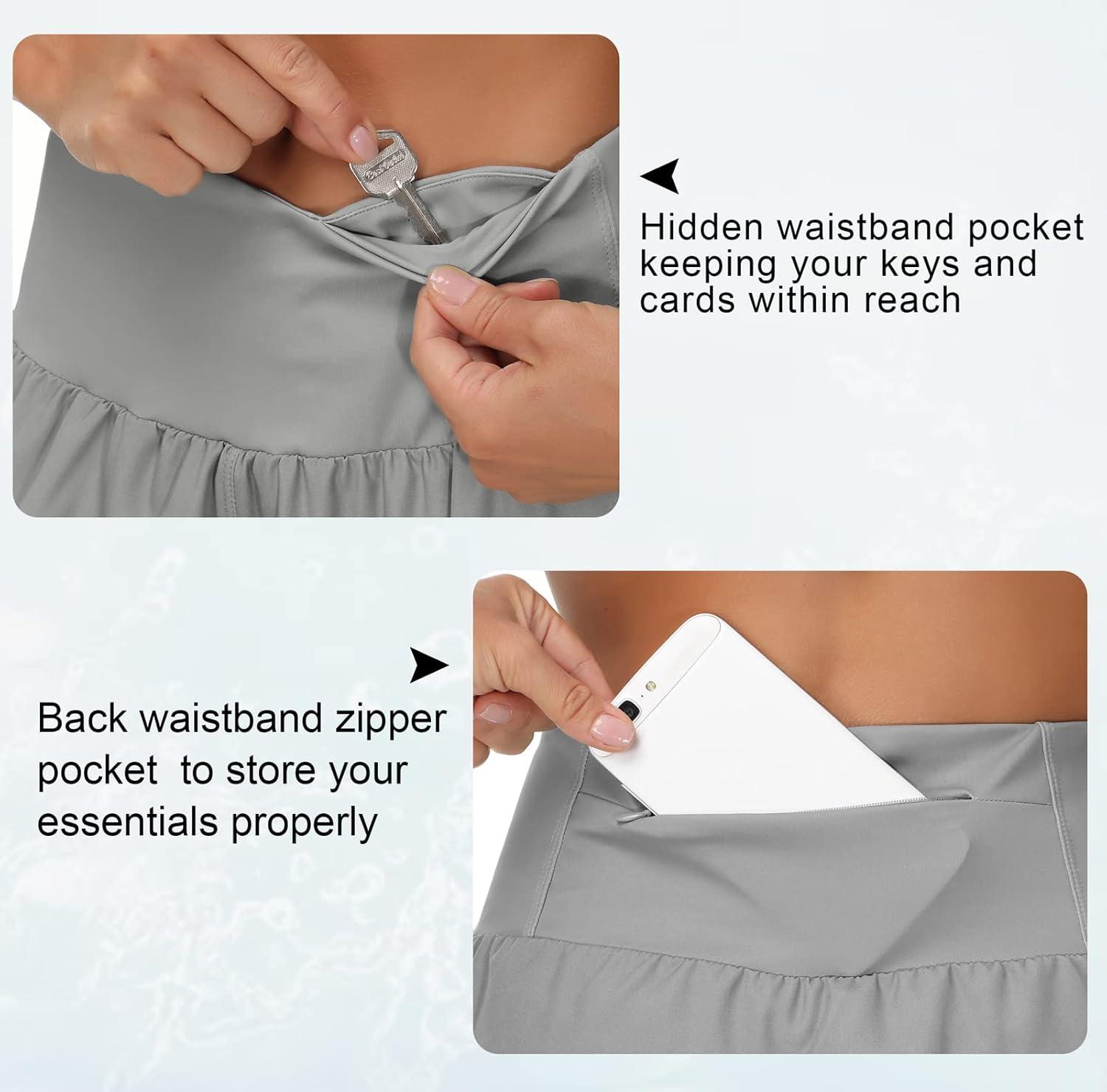 imageTHE GYM PEOPLE Womens High Waisted Running Shorts Quick Dry Athletic Workout Shorts with Mesh Liner Zipper PocketsLavender Grey