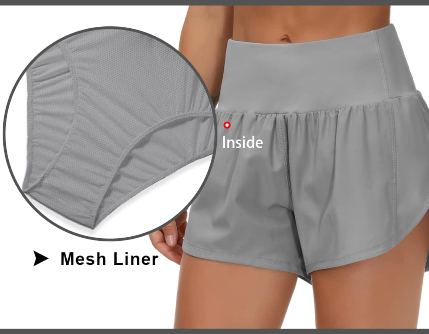 imageTHE GYM PEOPLE Womens High Waisted Running Shorts Quick Dry Athletic Workout Shorts with Mesh Liner Zipper PocketsLavender Grey