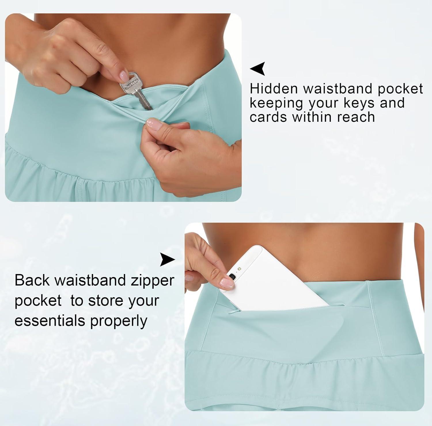 imageTHE GYM PEOPLE Womens High Waisted Running Shorts Quick Dry Athletic Workout Shorts with Mesh Liner Zipper PocketsLight Blue