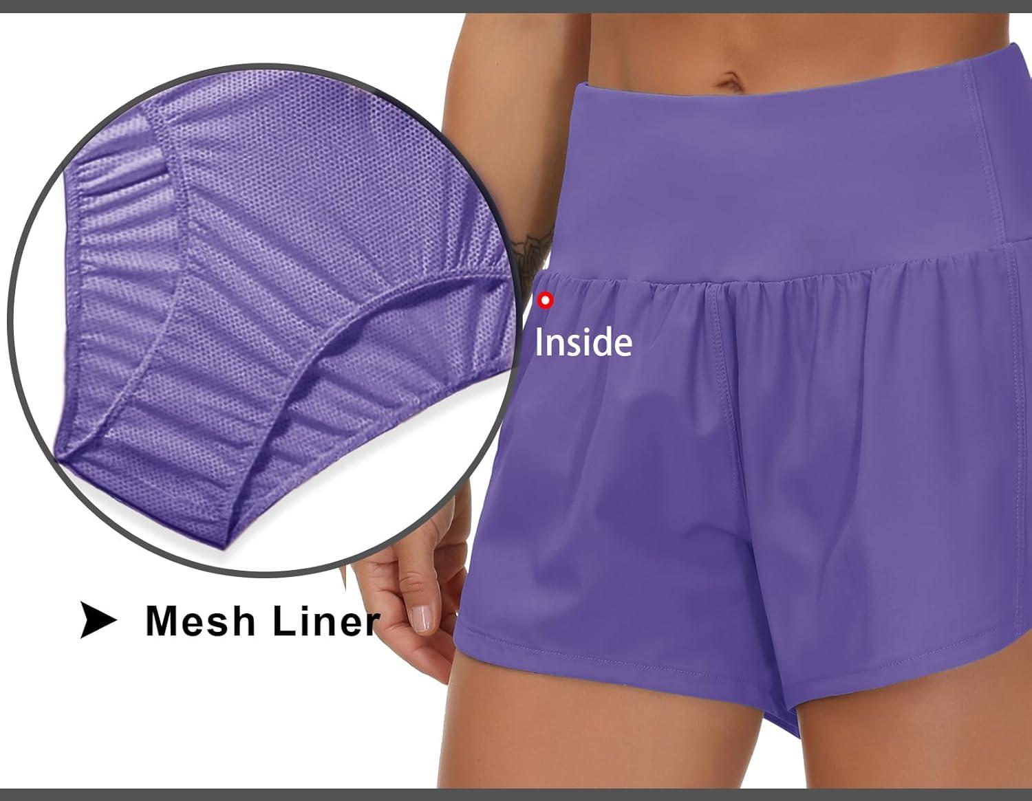 imageTHE GYM PEOPLE Womens High Waisted Running Shorts Quick Dry Athletic Workout Shorts with Mesh Liner Zipper PocketsLight Purple