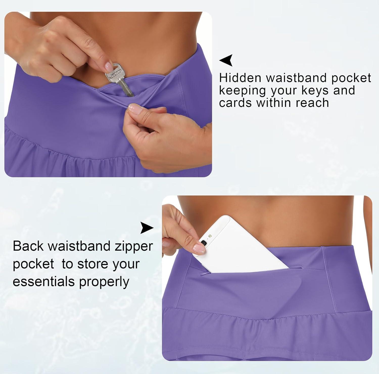 imageTHE GYM PEOPLE Womens High Waisted Running Shorts Quick Dry Athletic Workout Shorts with Mesh Liner Zipper PocketsLight Purple